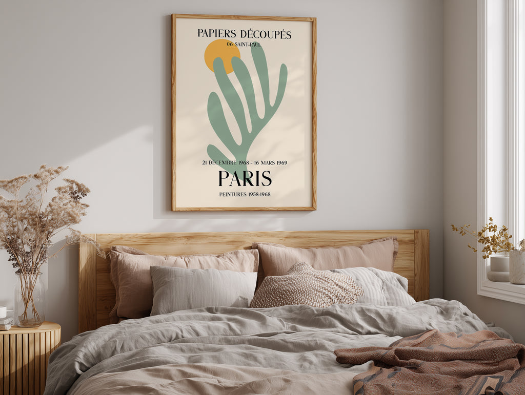Vertical Frame Mockup PSD: Cozy Bedroom Interior Poster Digital Template