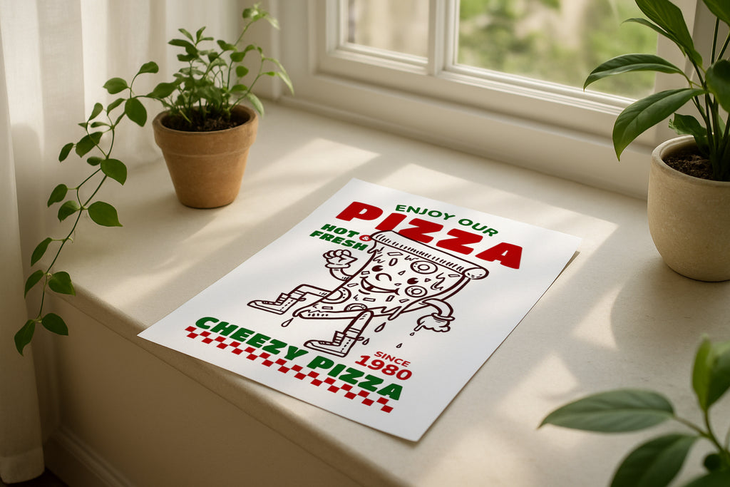 Poster mockup on windowsill with plants, A4 A3 vertical print mockup, minimalist PSD template for printable wall art, artwork, photography or graphic design