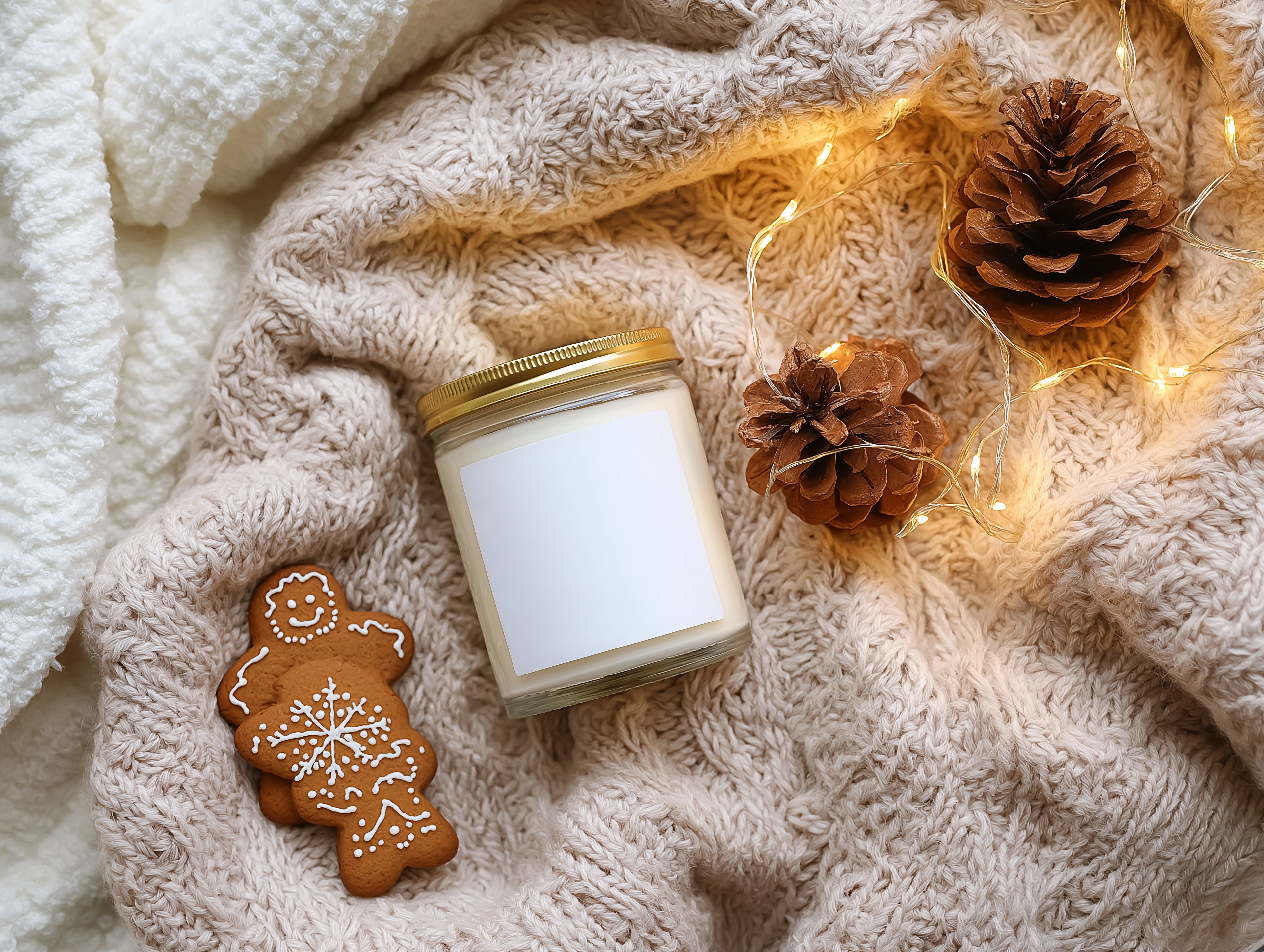 Cozy Scented Candle Mockup PSD Clear Glass Jar Printify Label Template