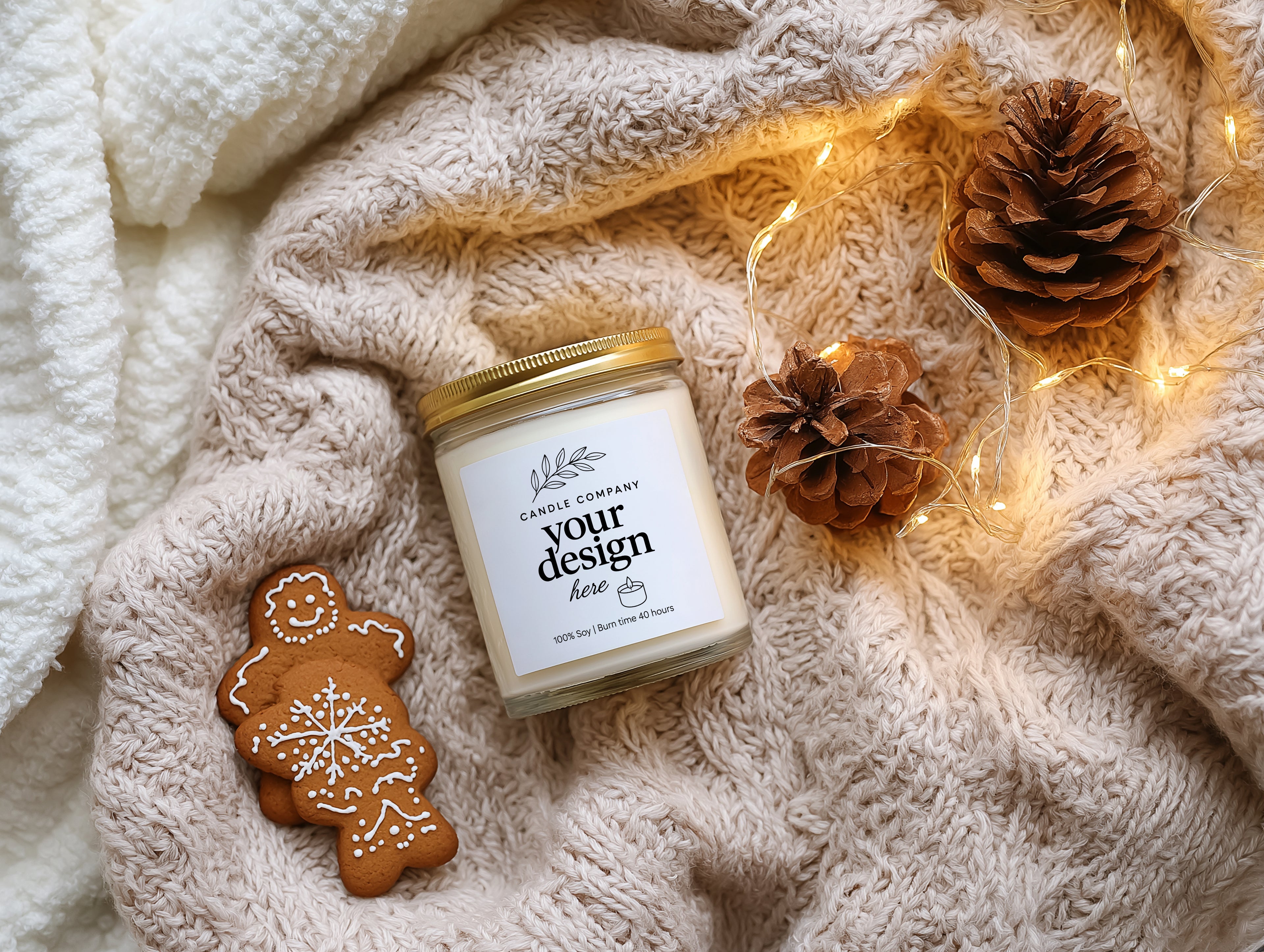 Cozy Scented Candle Mockup PSD Clear Glass Jar Printify Label Template