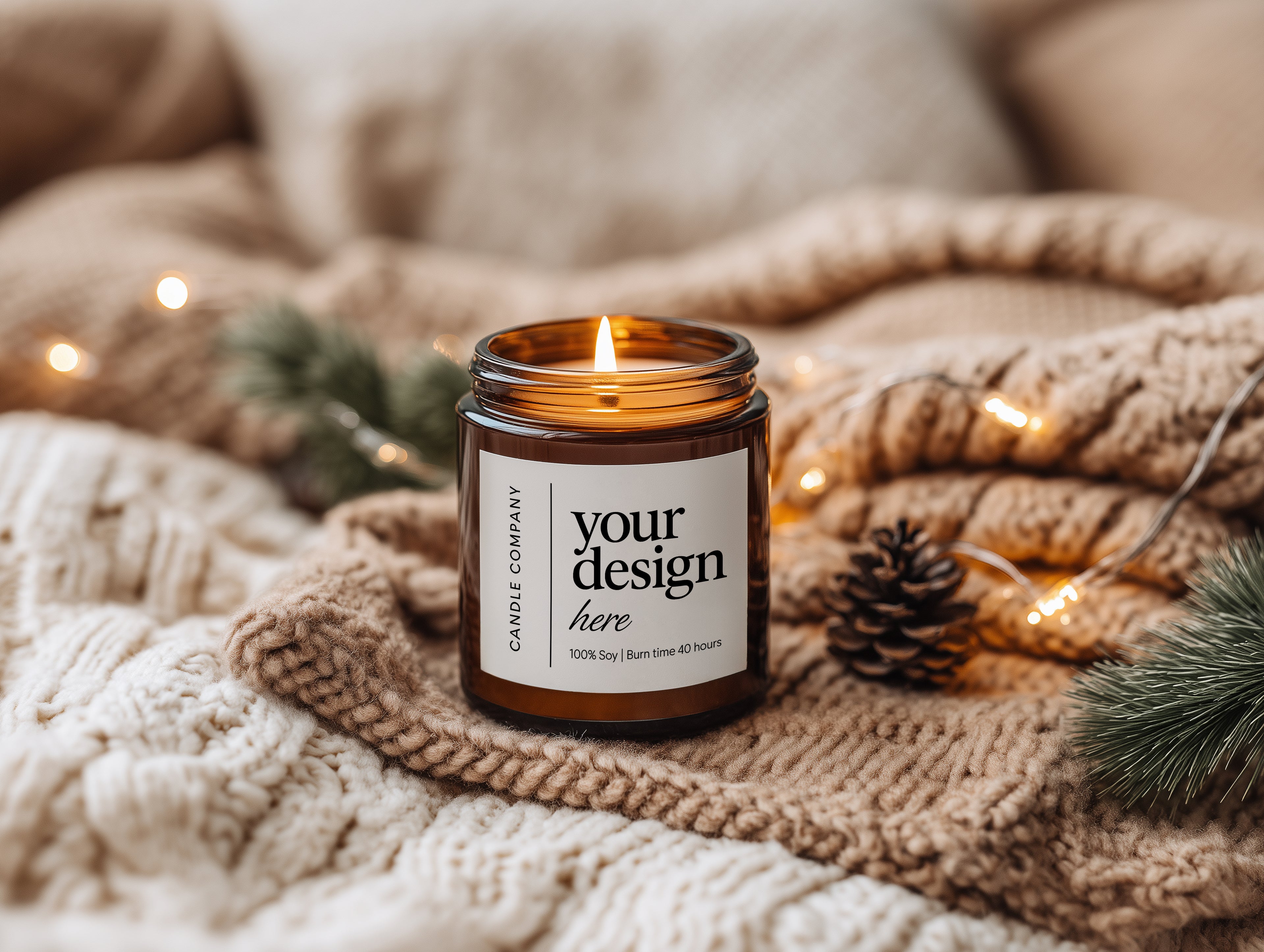 Christmas Amber Jar Candle Mockup PSD Smart Object Digital Template Download Print on Demand