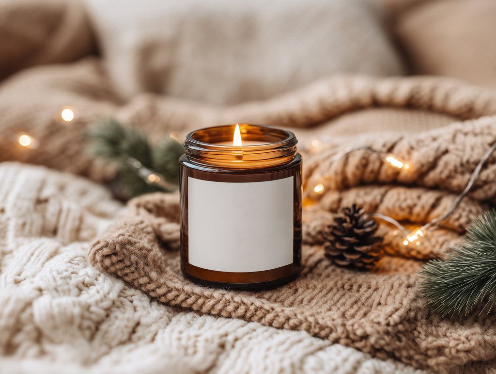 Christmas Amber Jar Candle Mockup PSD Smart Object Digital Template Download Print on Demand