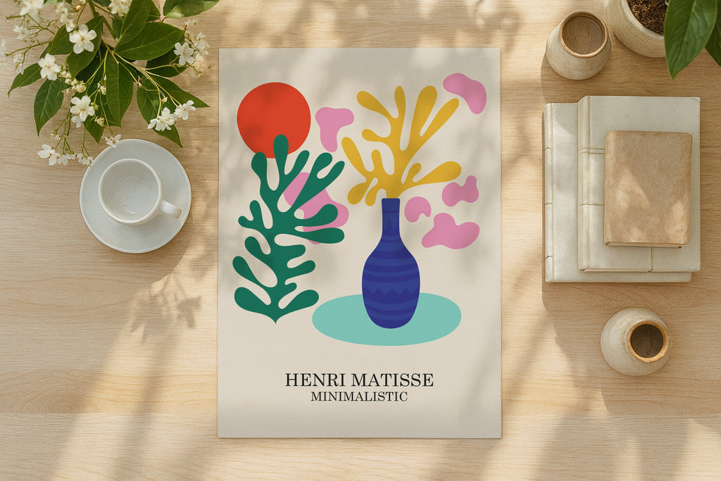 Poster mockup on wooden desk with flowers and books, A4 A3 print mockup PSD template for artwork, wall art, photography, graphic design and digital prints