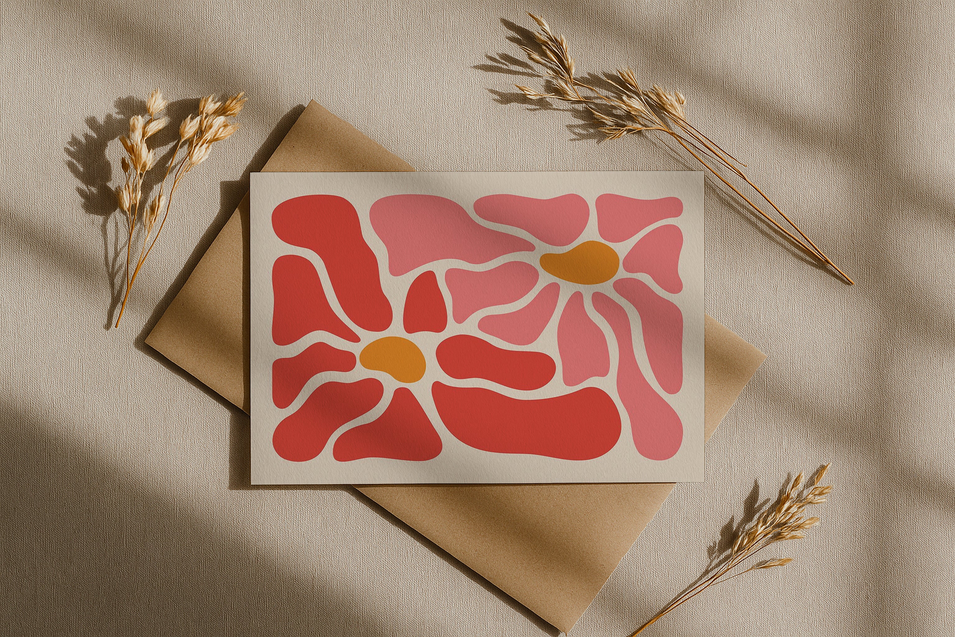 Elegant Horizontal Poster Mockup PSD Flat Lay Boho Style Scene DIN A Ratio