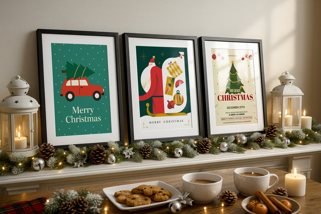 Christmas frame mockup, three black frame mockup, holiday wall art mockup, festive poster mockup, winter digital frame mockup, Christmas print mockup, holiday artwork display, Etsy frame mockup