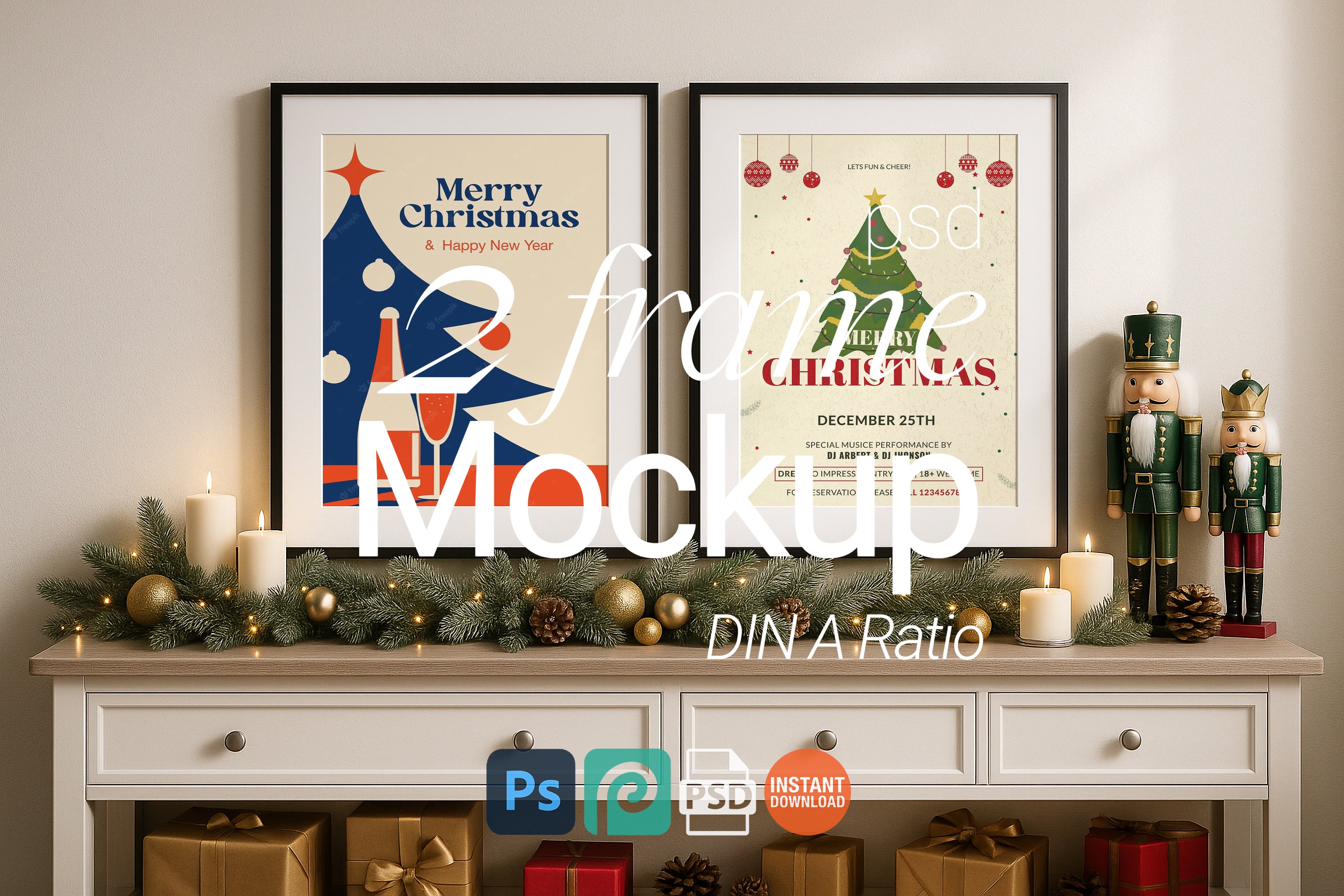 Christmas frame mockup, black frame mockup, holiday wall art mockup, festive poster mockup, nutcracker frame mockup, Christmas print display, holiday artwork mockup, Etsy frame mockup