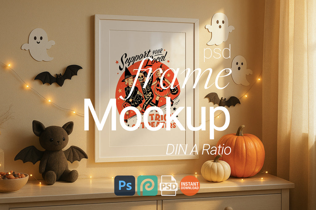Halloween Single Frame Mockup Nursery Wall Art Digital Poster PSD Template