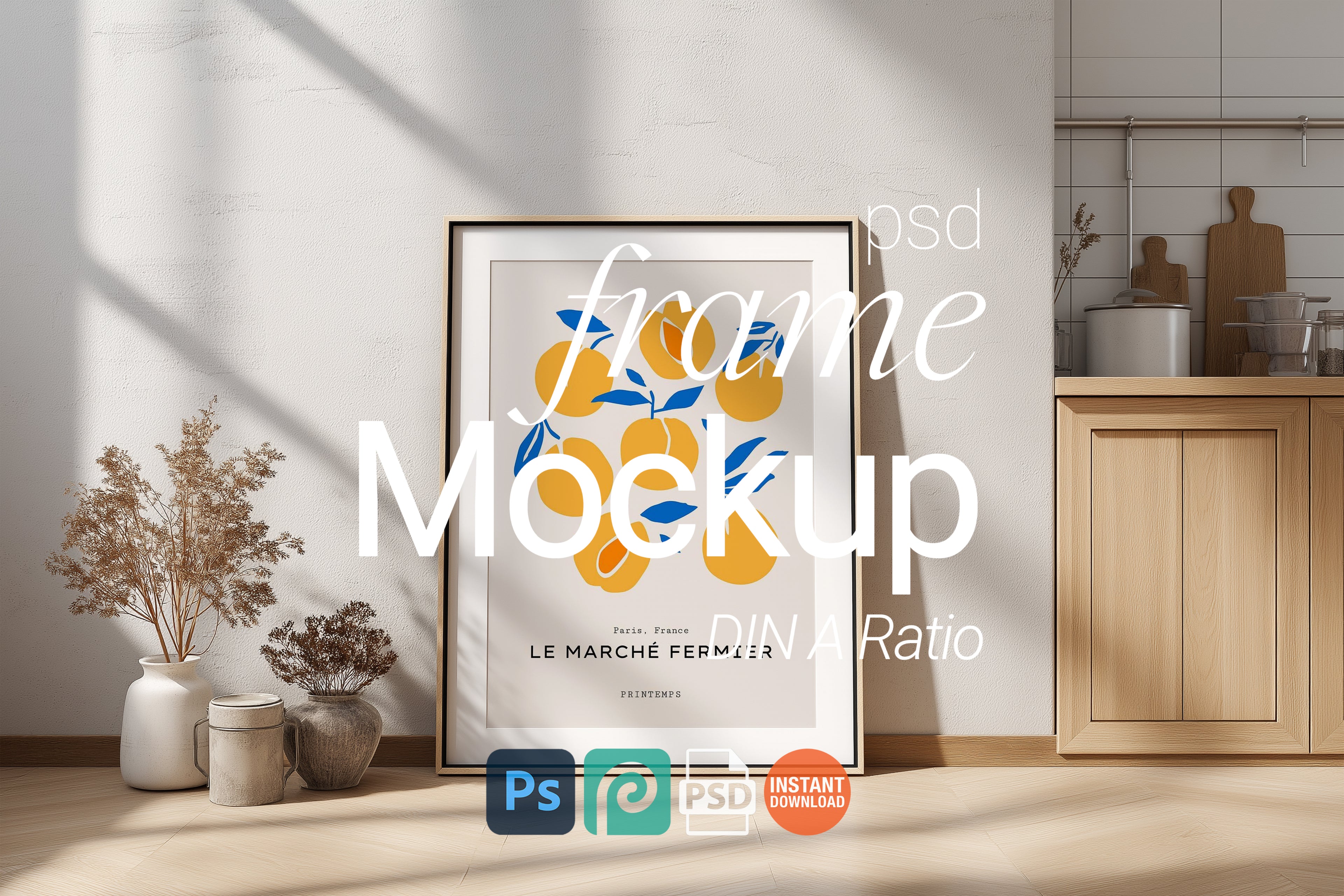 Single Wall Art Mockup PSD – Picture Frame Smart Object Template