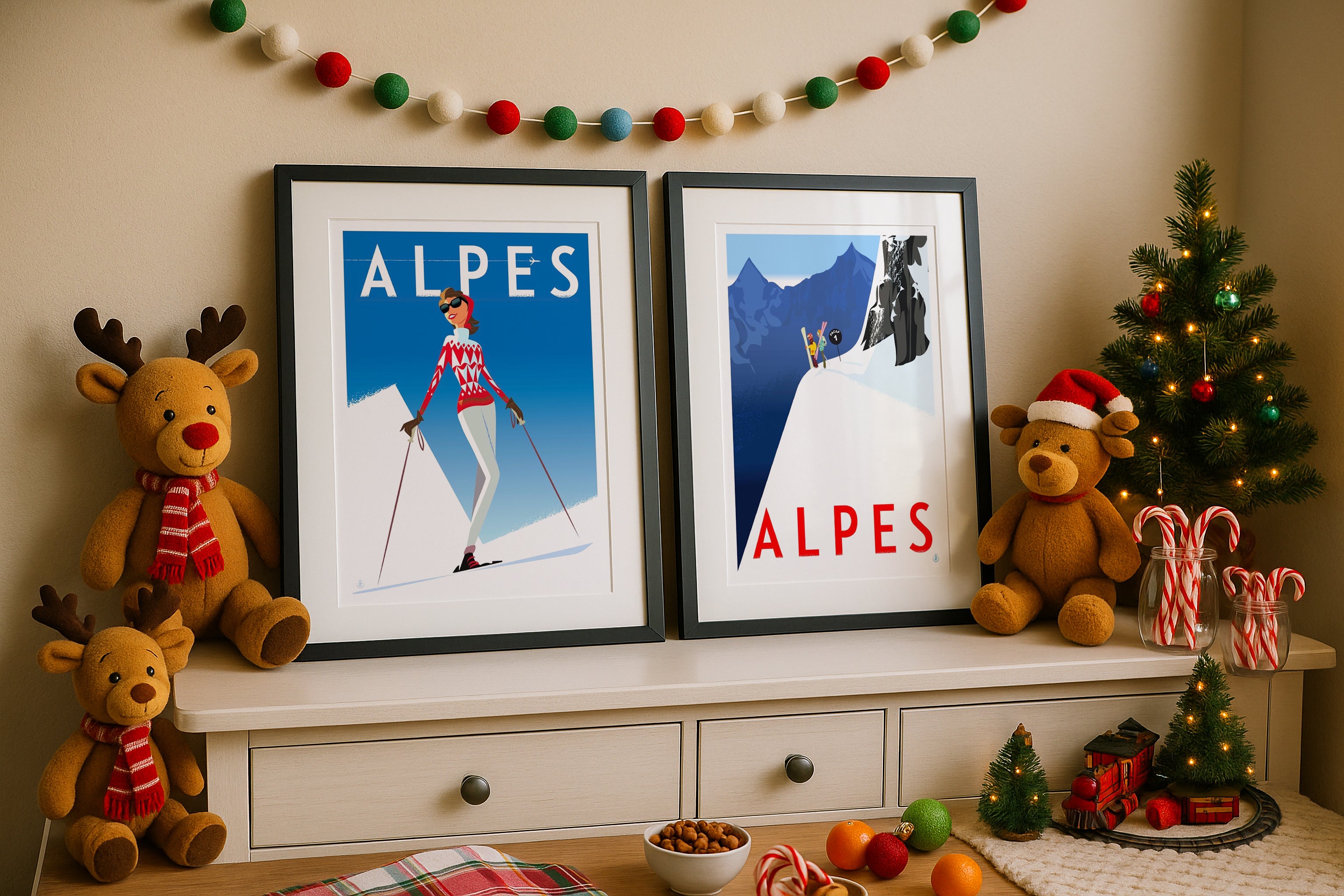 2 Frame Christmas Mockup Festive Wall Art Digital Poster Display PSD Download