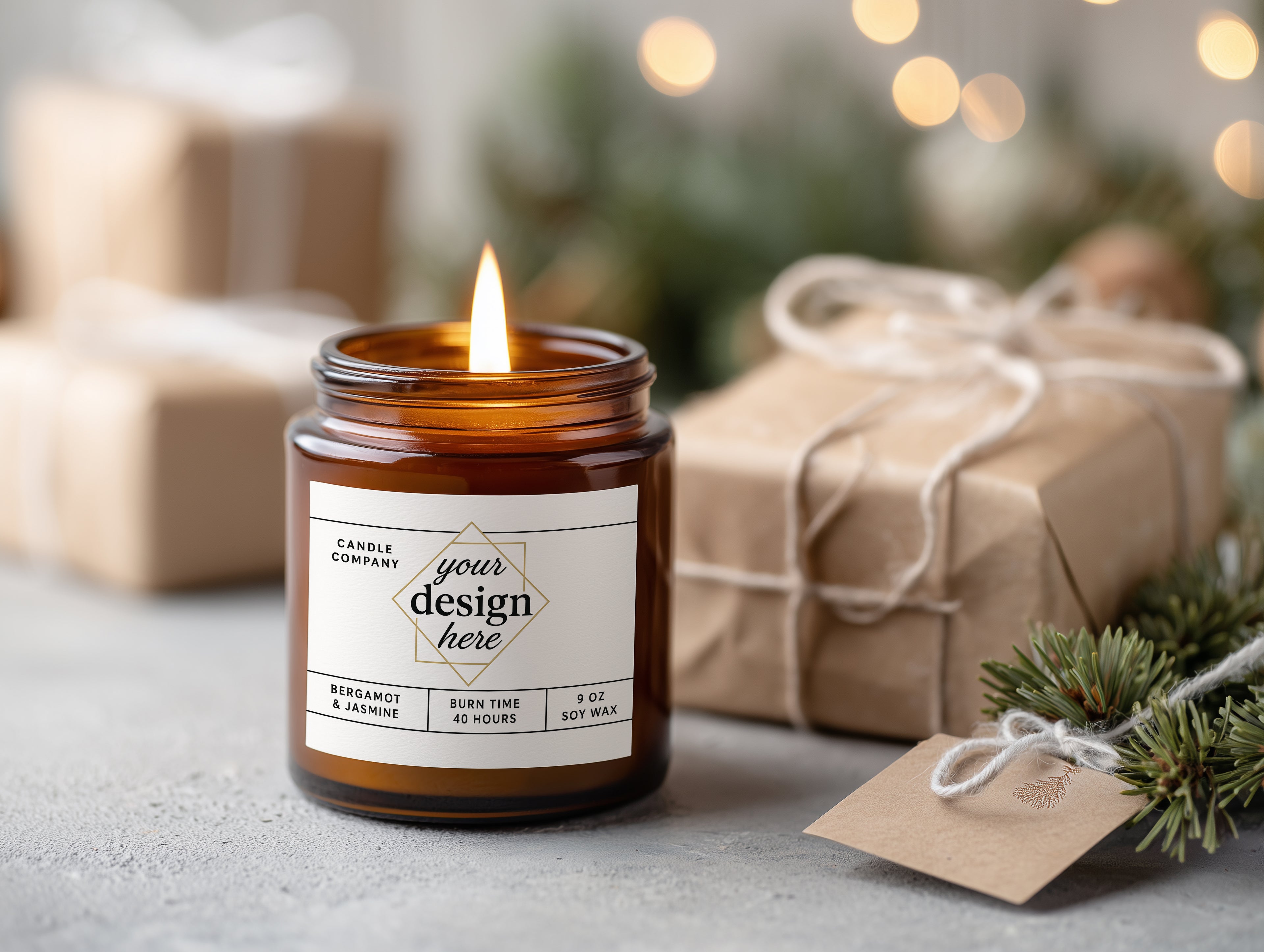 9oz Amber Candle Mockup PSD Festive Printify Label Template Digital Download