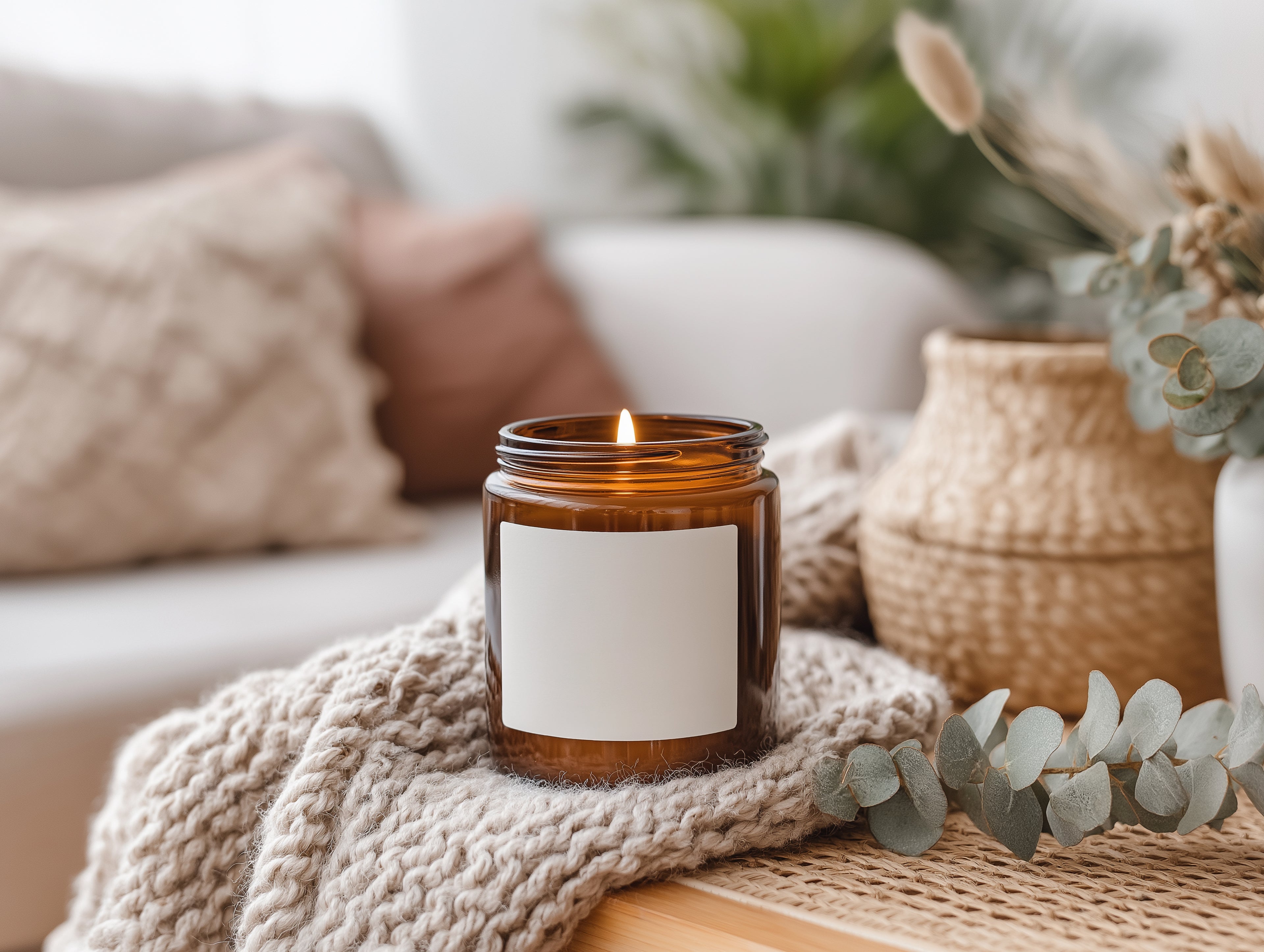 9oz Amber Glass Jar Candle Mockup PSD Digital Smart Object Template Download Print on Demand
