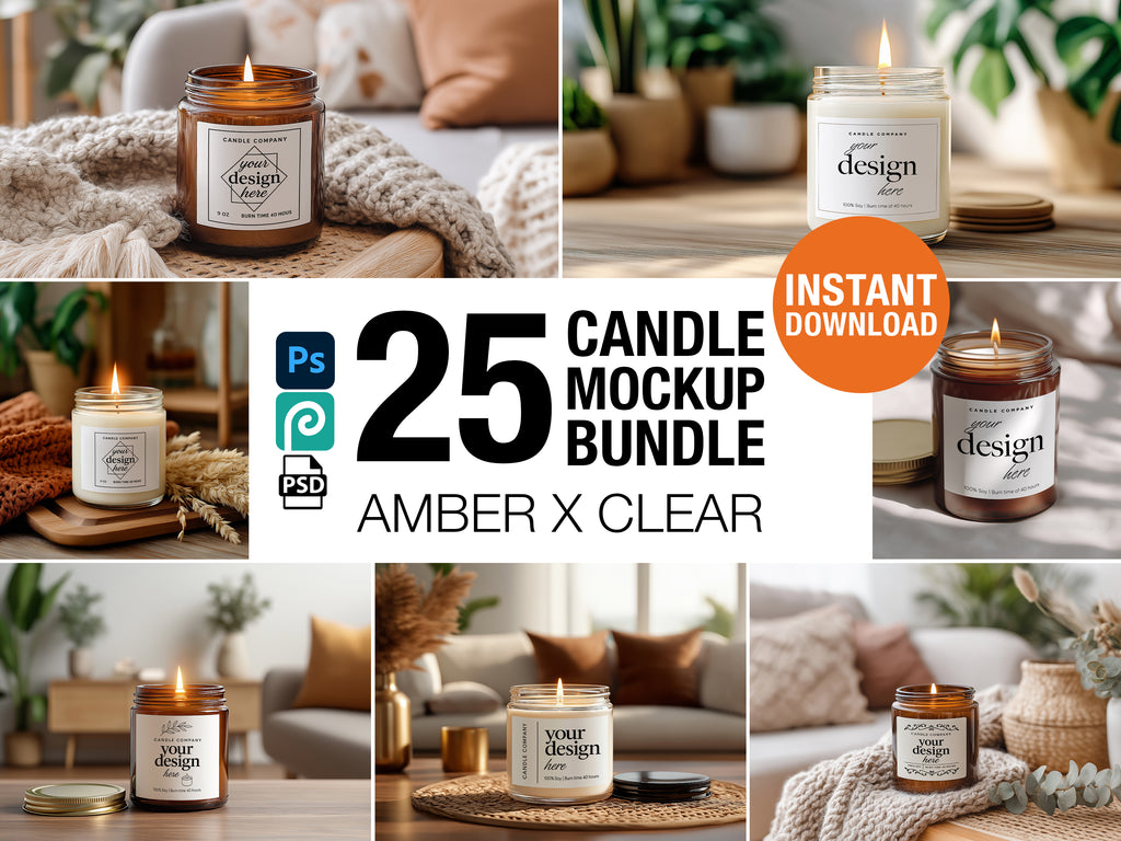 Printify Candle Mockup PSD Bundle Amber and Clear Jar Smart Object Templates