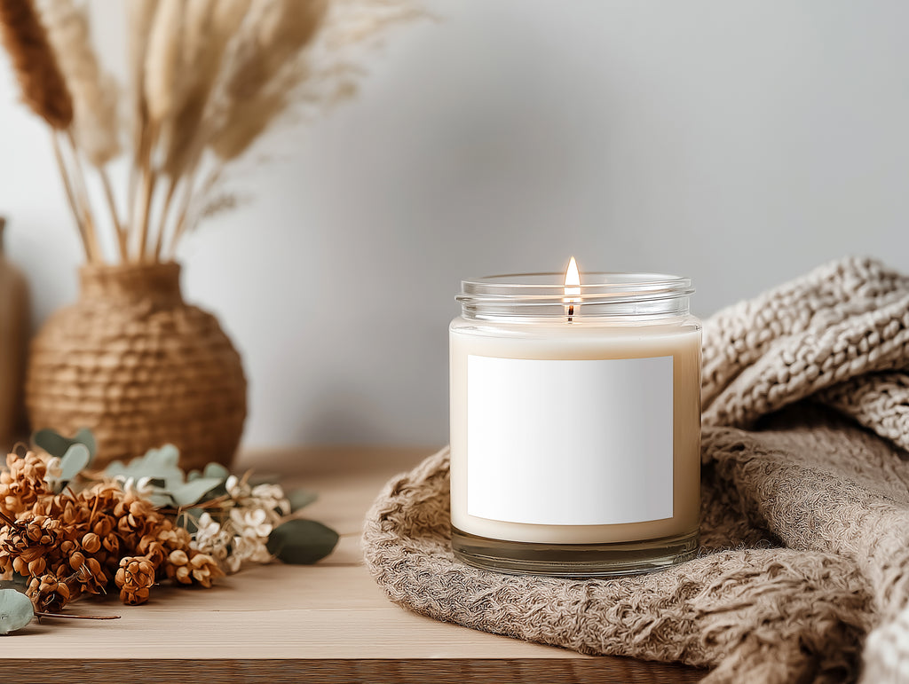 Cozy White Candle Mockup PSD Smart Object Digital Download