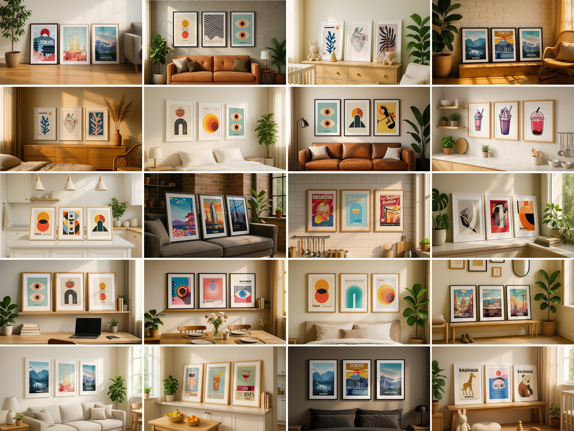 Collage of various triple frame mockup scenes