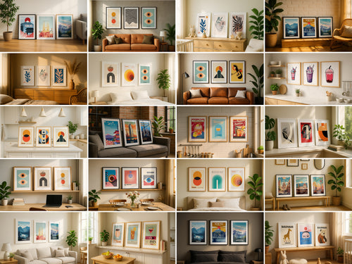 Collage of various triple frame mockup scenes