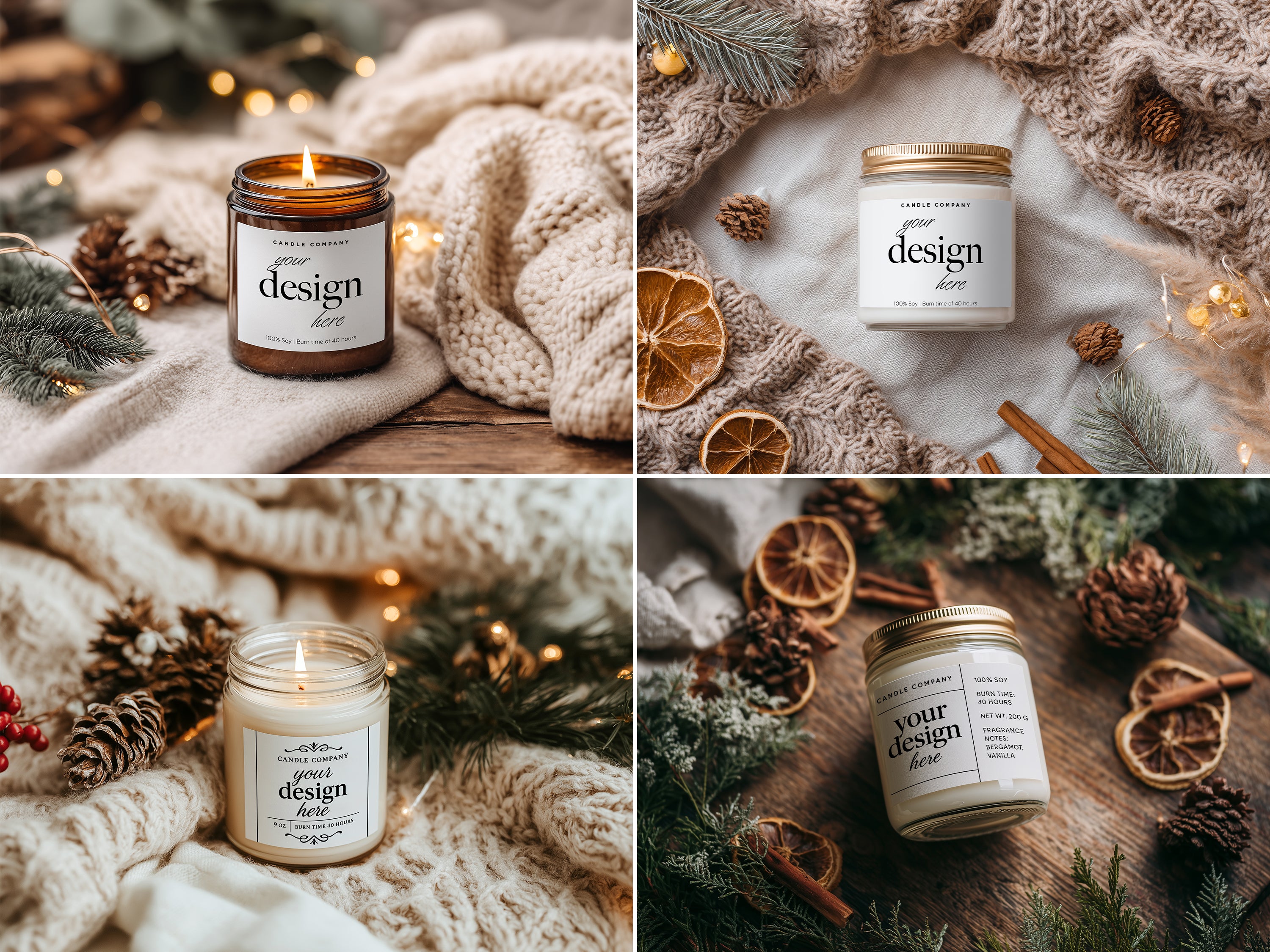Christmas Candle Mockup PSD Bundle Amber Jar Printify Label Templates