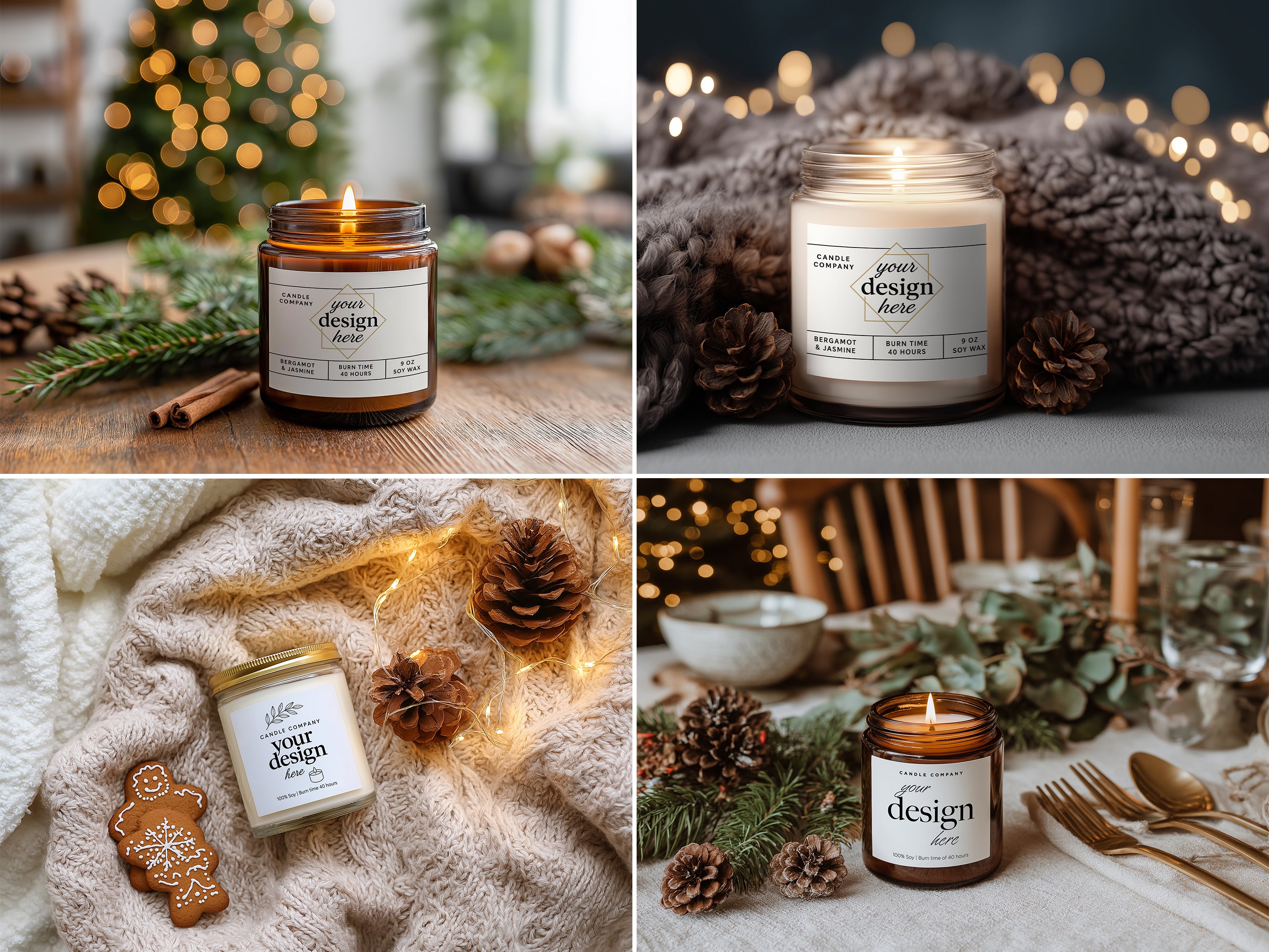 Christmas Candle Mockup PSD Bundle Amber Jar Printify Label Templates