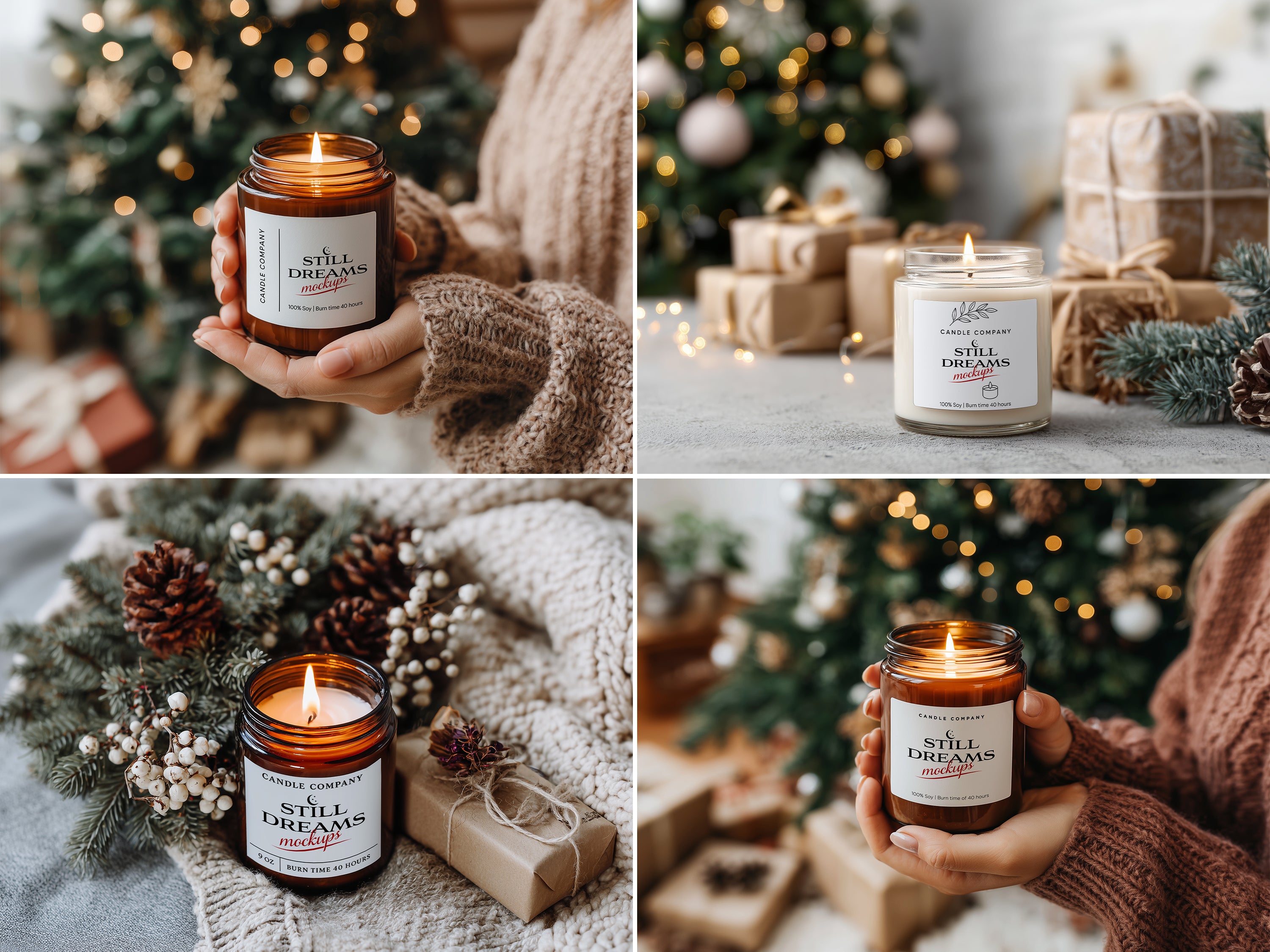 Christmas Candle Mockup PSD Bundle Amber Jar Printify Label Templates