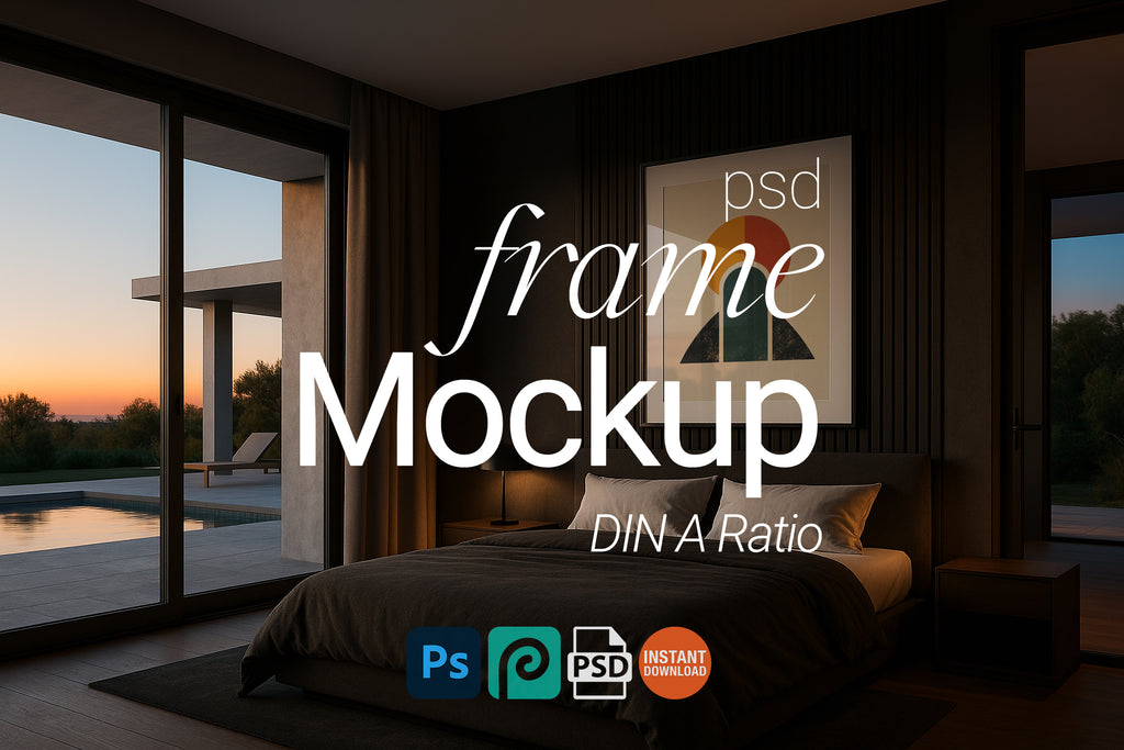 Single Frame Mockup Luxury Bedroom Wall Artwork Display Contemporary Minimalist PSD Digital