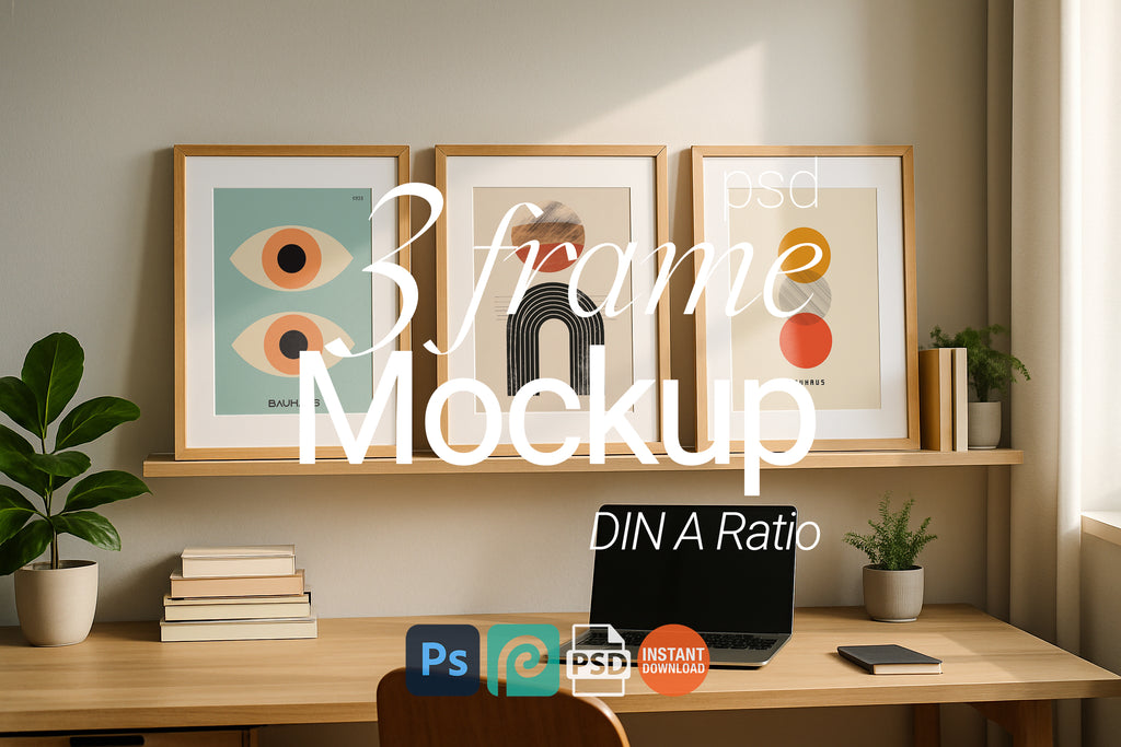 Set of 3 Vertical Wooden Frame Mockups – PSD Set for Wall Art Prints