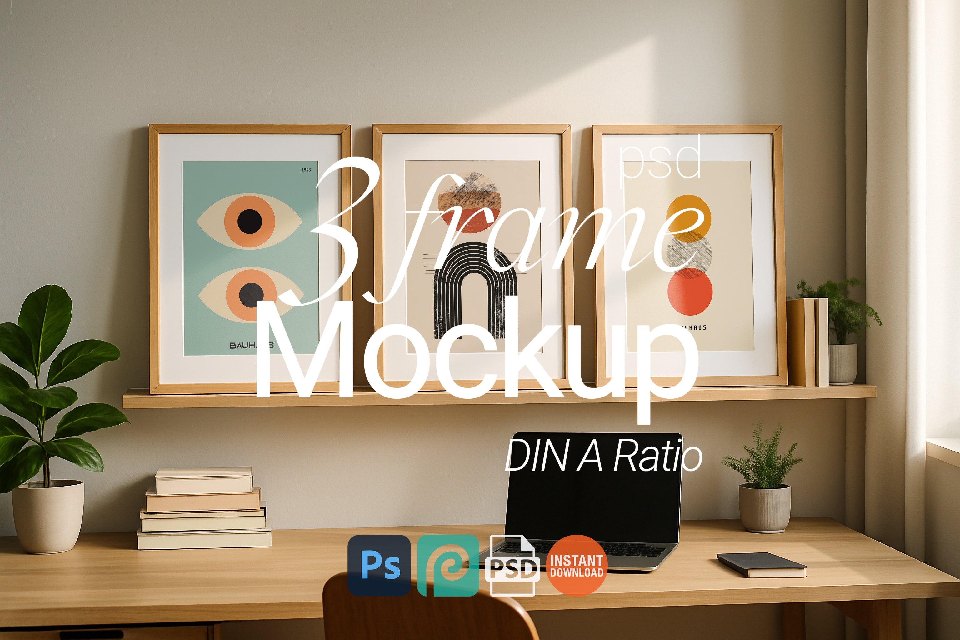 Set of 3 Vertical Wooden Frame Mockups – PSD Set for Wall Art Prints