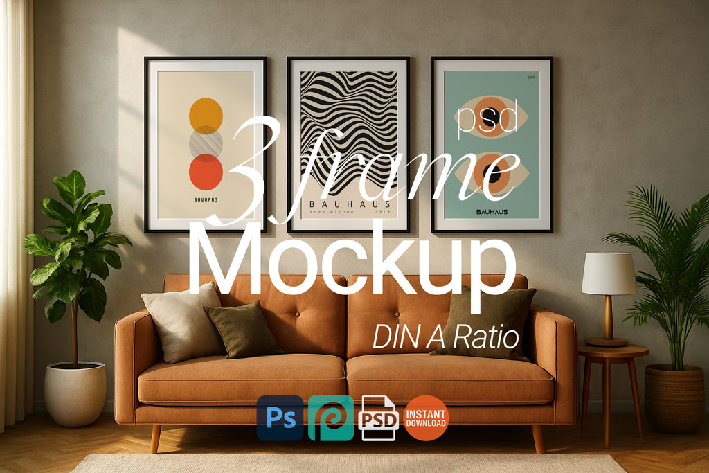 3 Vertical Frame Mockup PSD Set – Wall Art Digital Print Template