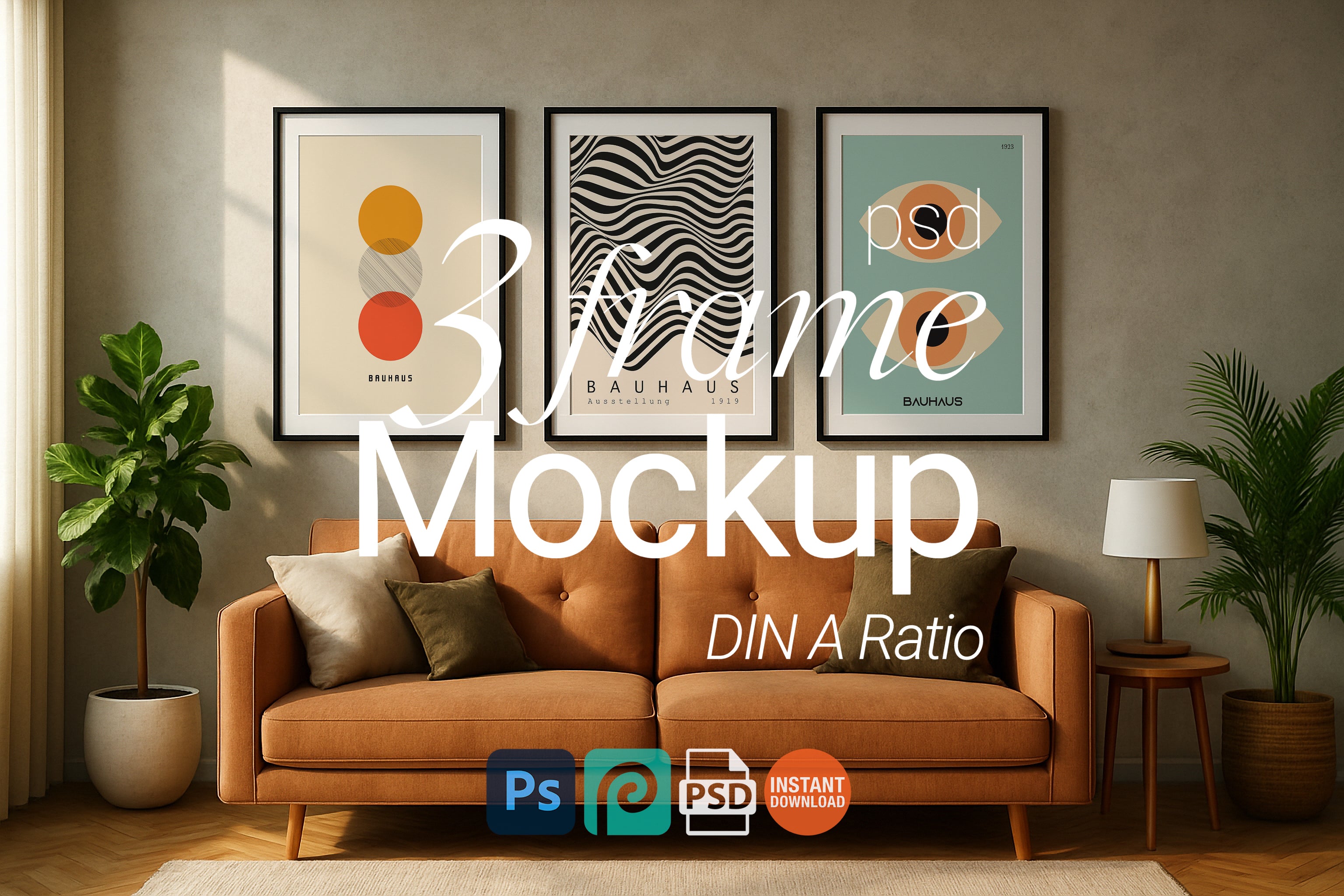 3 Vertical Frame Mockup PSD Set – Wall Art Digital Print Template