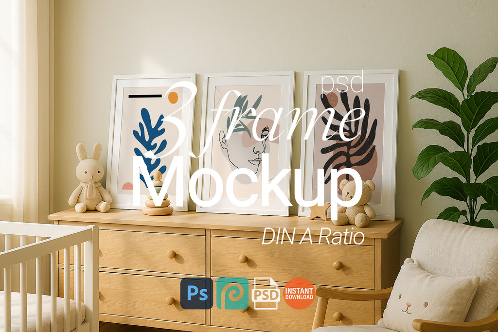 3 Frame Mockup Nursery Interior Poster Frame Set Wall Art Digital Download PSD