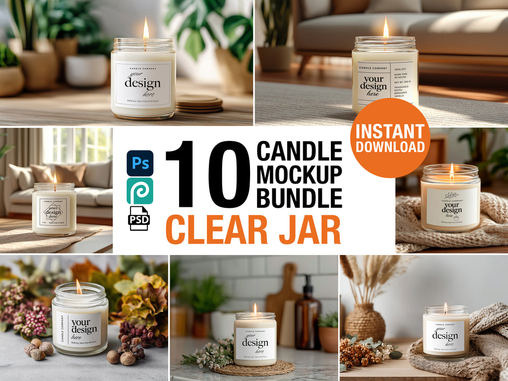 Clear Jar Candle Mockup Bundle PSD Smart Object Digital Download
