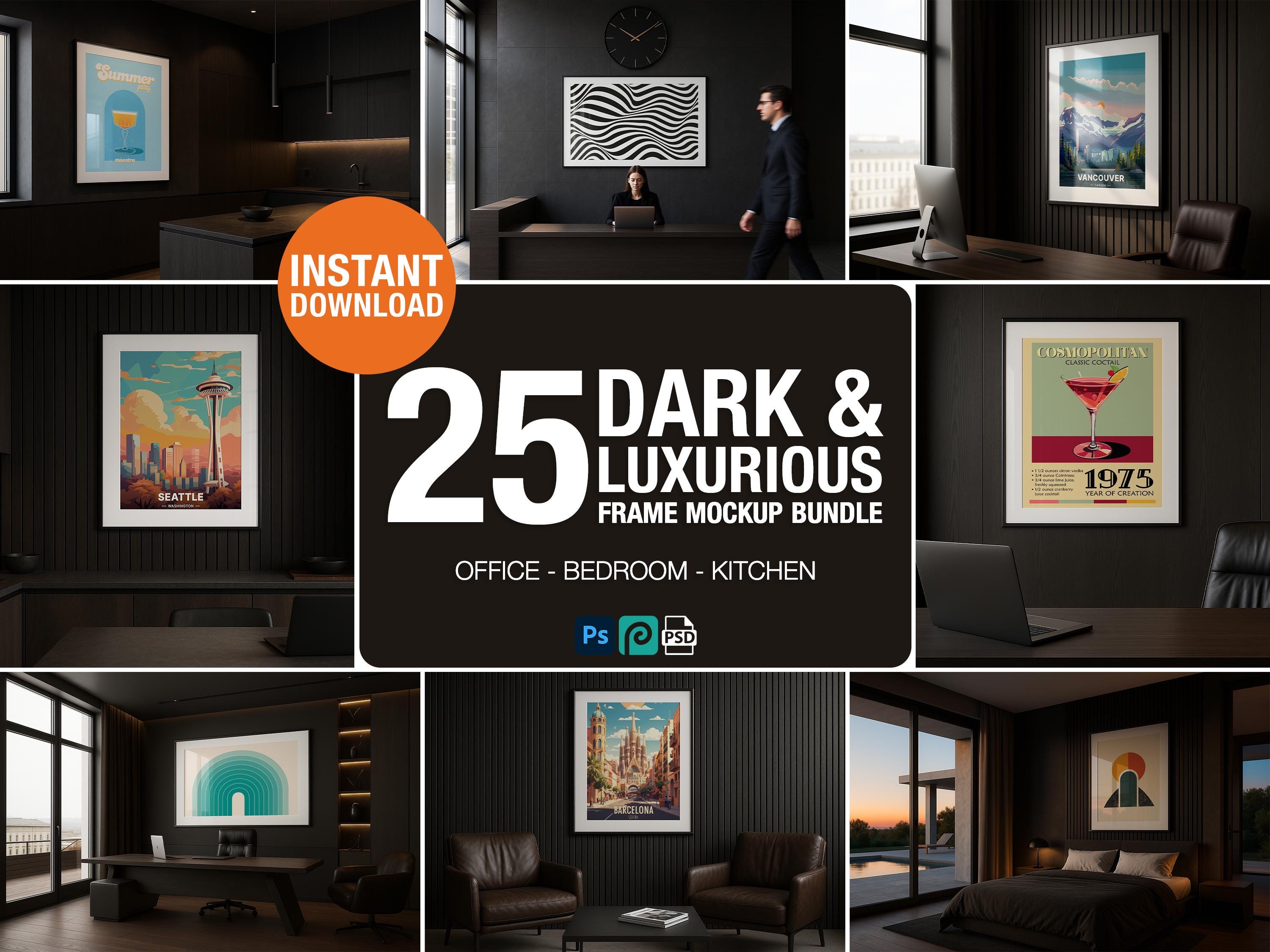 25 Dark and Luxurious Frame Mockup Bundle – PSD Templates for Wall Art and Posters