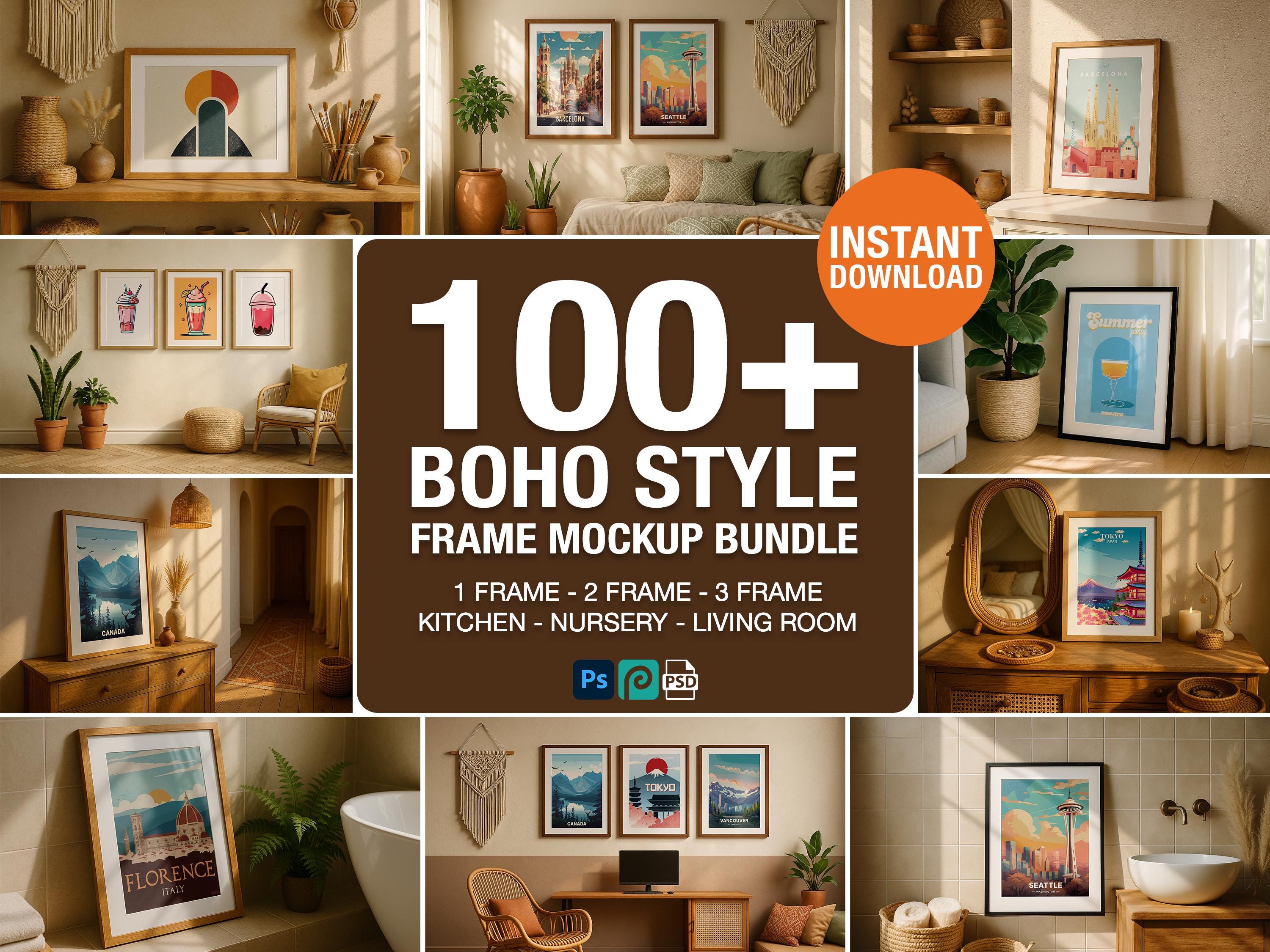 100+ Boho Frame Mockup Bundle – PSD Templates for Wall Art and Posters