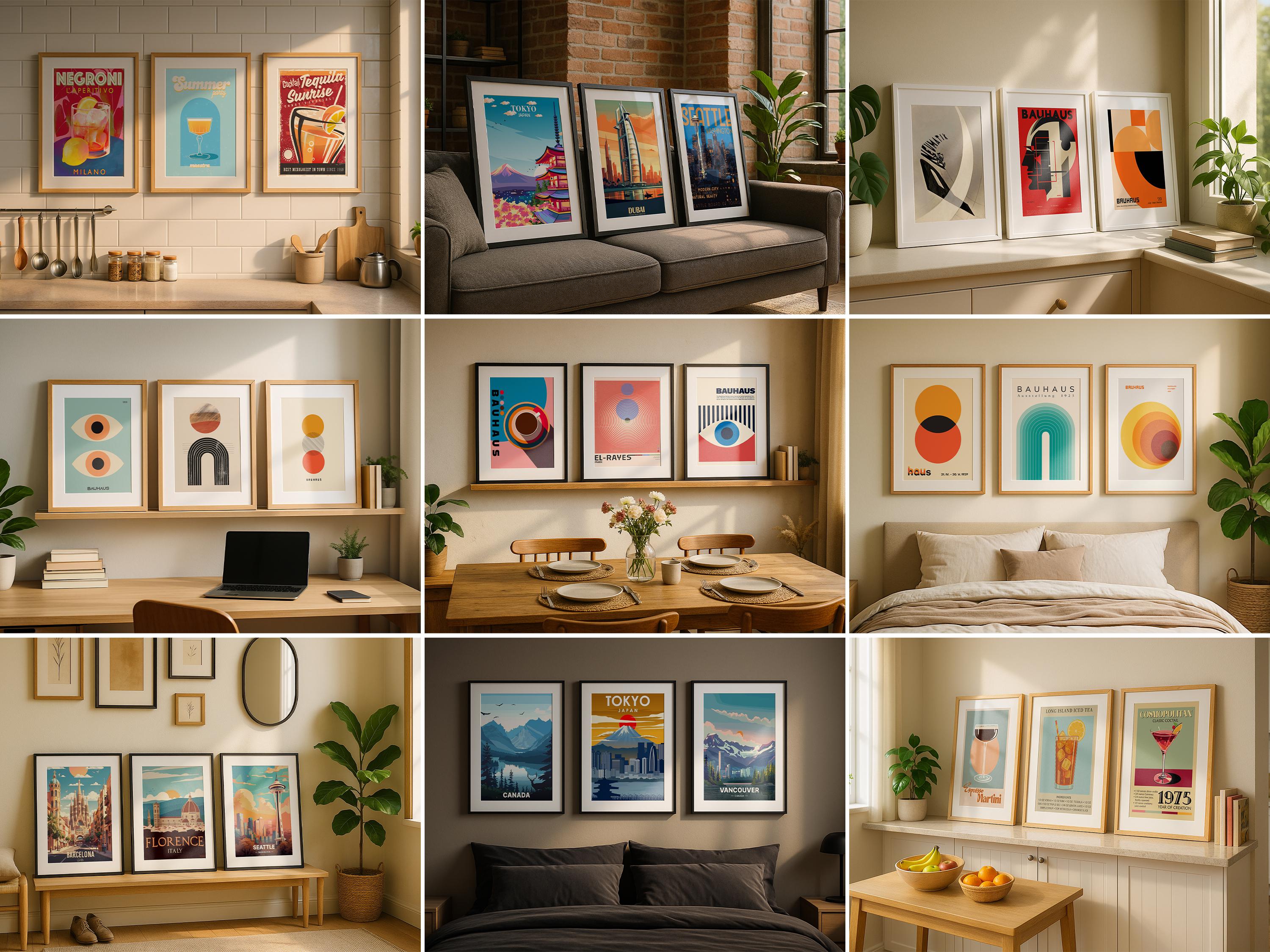 20 Triple Frame Mockup PSD Bundle – Wall Art and Poster Templates