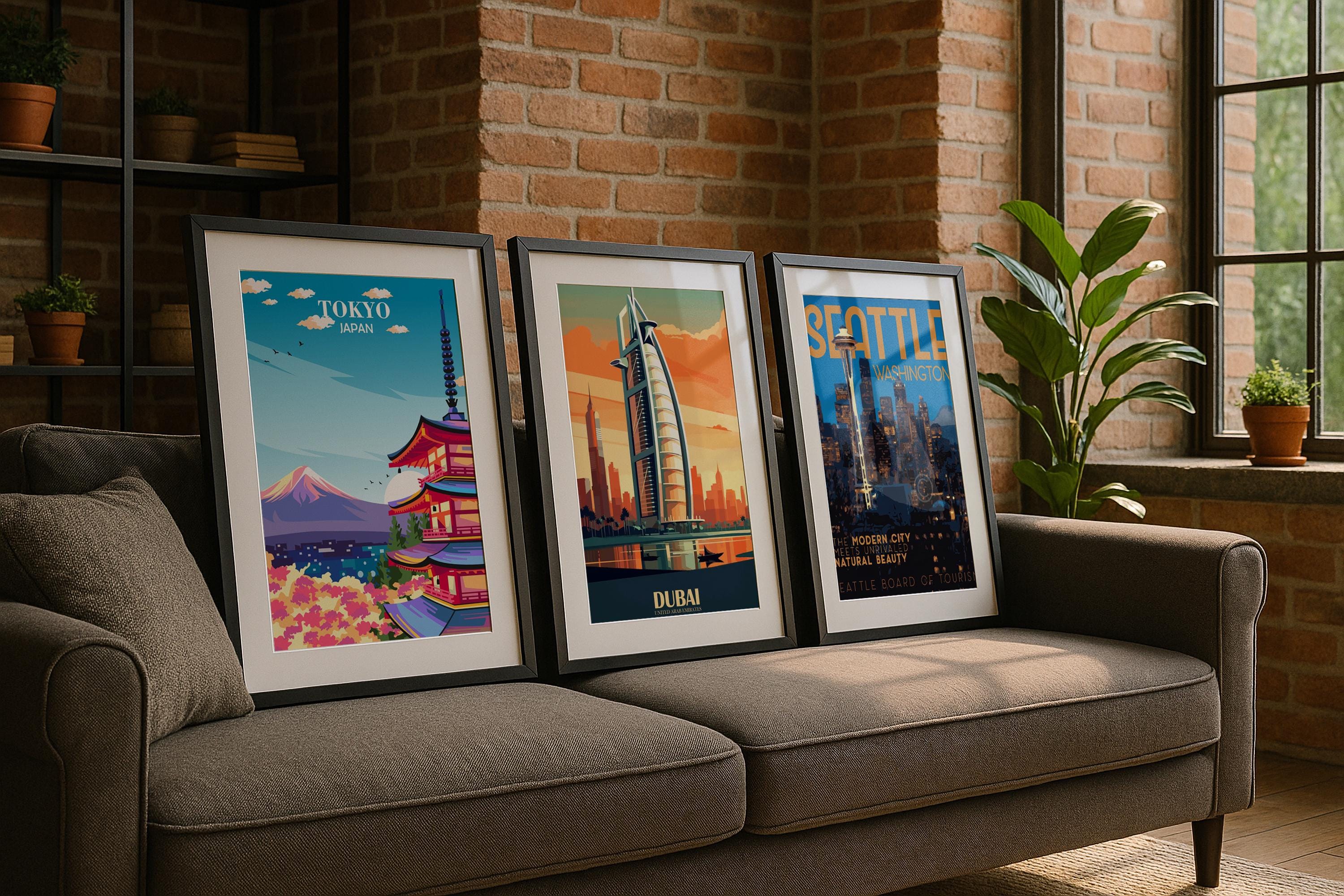 Set of 3 Modern Vertical Frame Mockup PSD Set – Wall Art Templates