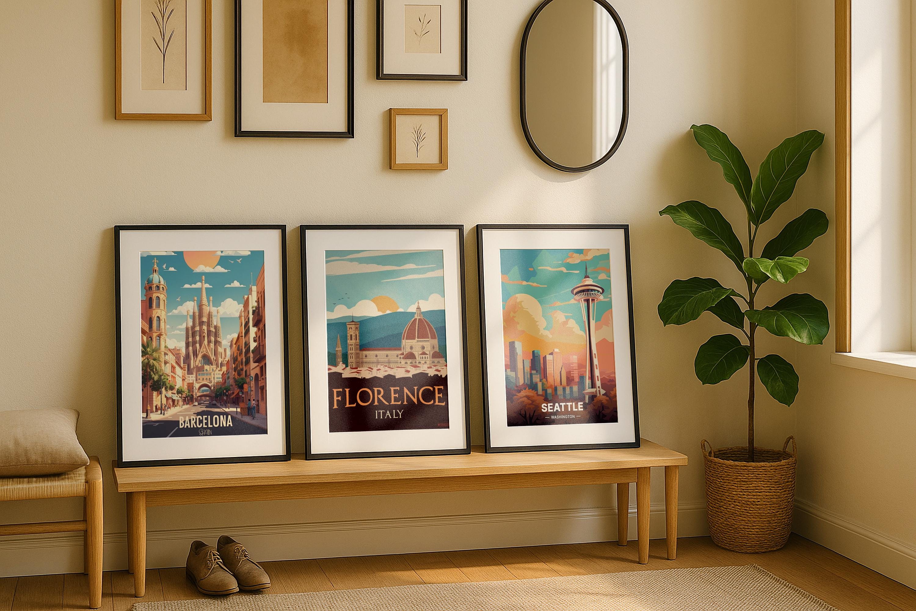 3 Frame Mockup Entryway Interior Poster Display Black Wall Art Minimal PSD Download