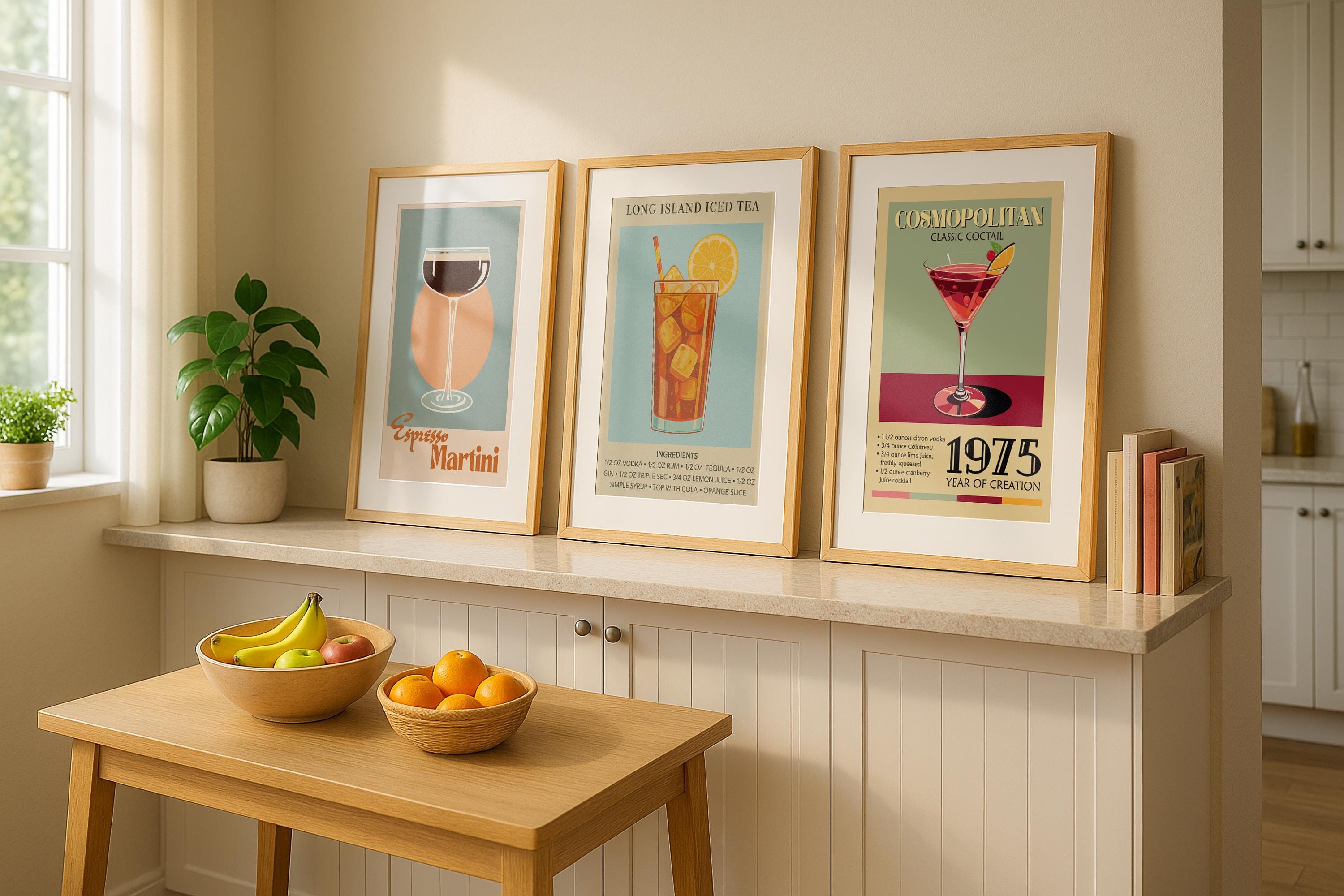 3 Frame Mockup Kitchen Poster Display Wooden Wall Art Minimal Interior PSD Download