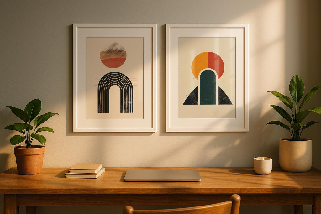 Double Frame Mockup Home Office Poster Display White Wall Art Minimal Interior PSD Download