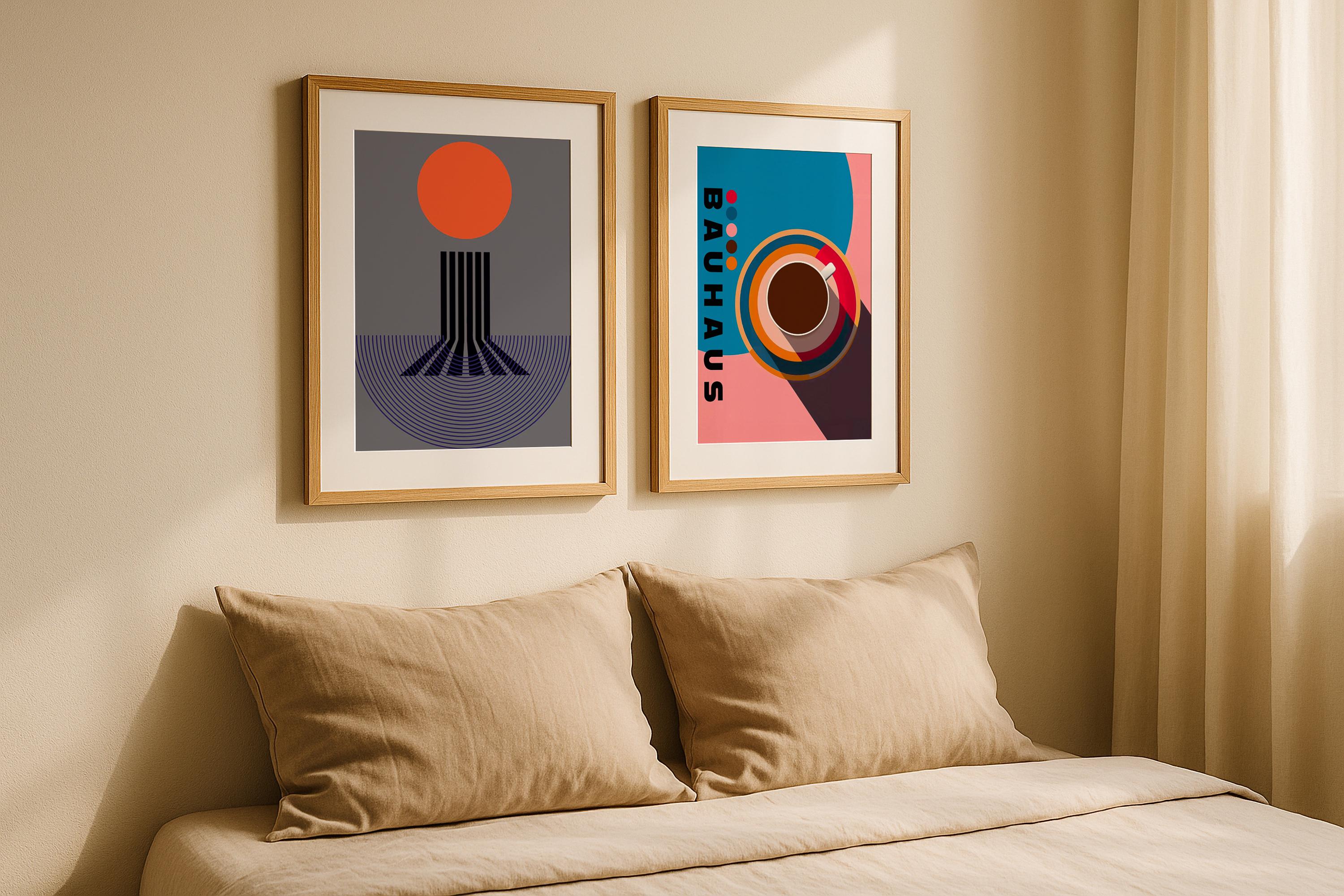 2 Frame Mockup Bedroom Double Poster Display Wooden Wall Art PSD Digital Download