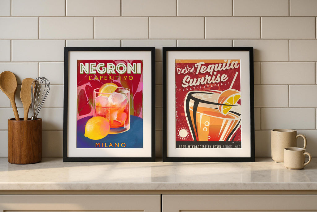 2 Frame Mockup Kitchen Double Poster Display Black Wall Art PSD Digital Print Download