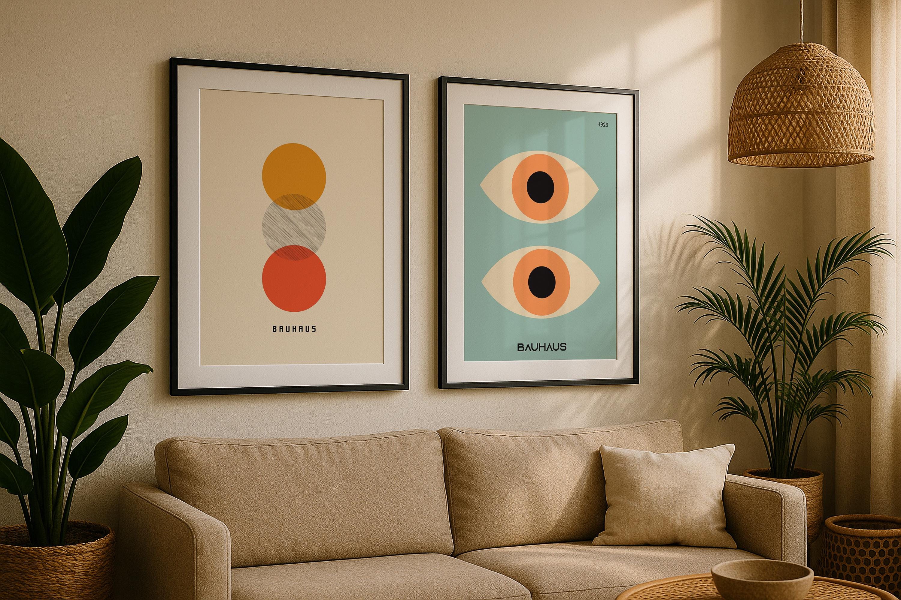 2 Frame Mockup Boho Living Room Double Wall Art Black Frame PSD Digital Print