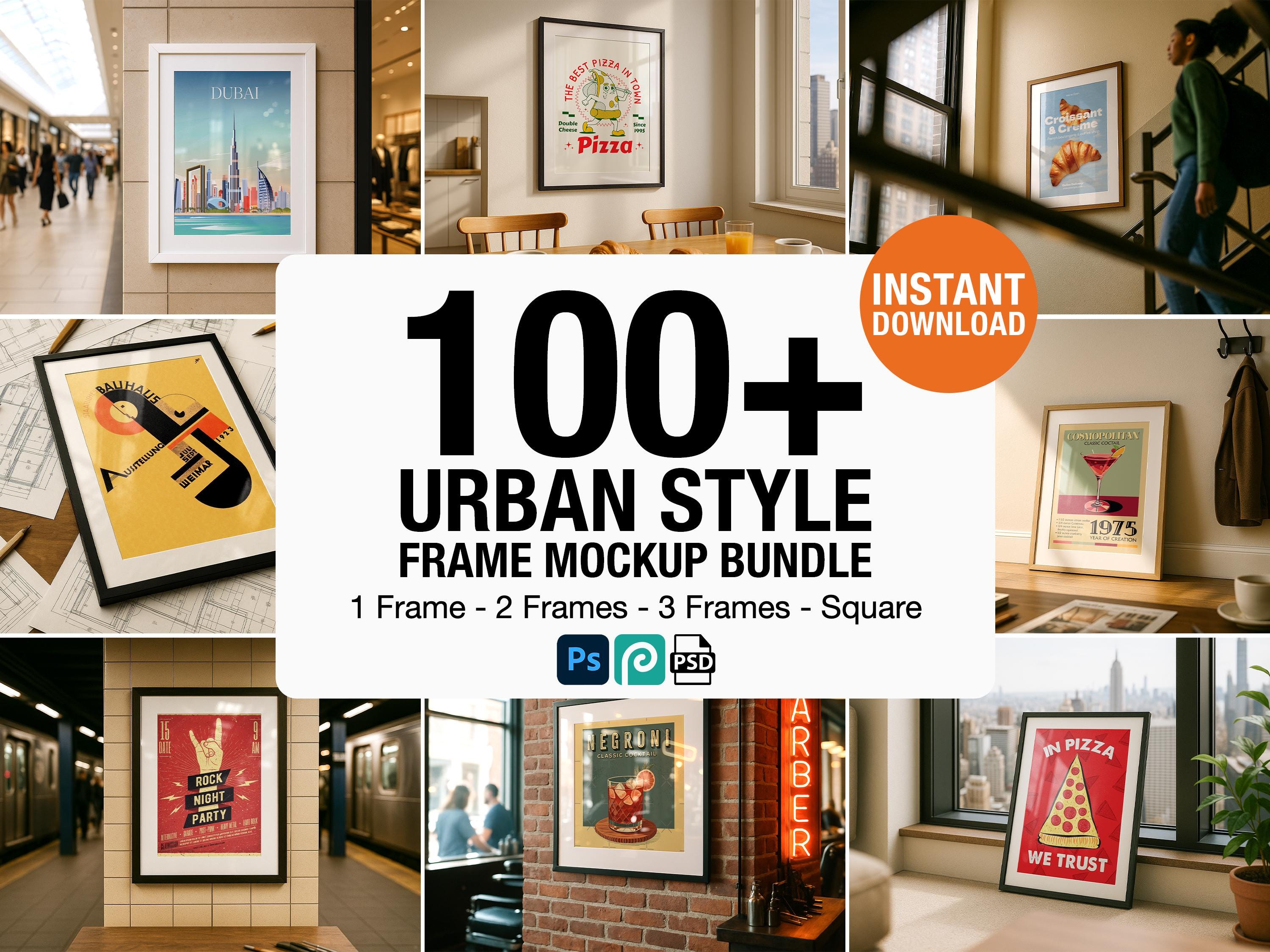 100+ Urban Lifestyle Frame Mockup Bundle Modern Wall Art Poster PSD Digital Print Download