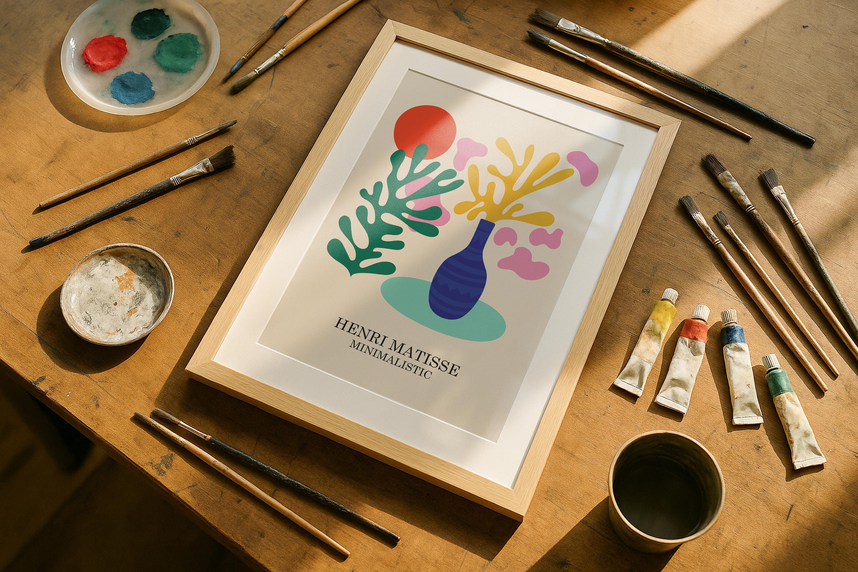 Single Wooden Frame Mockup Artist Desk Poster Display Wall Art PSD Digital Download