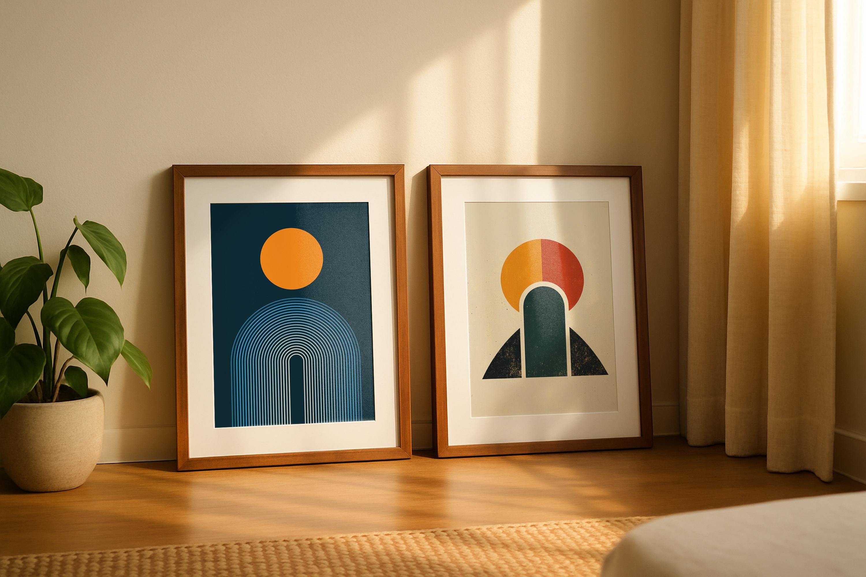 Double Wooden Frame Mockup Sunlit Minimal Interior Poster Display Wall Art