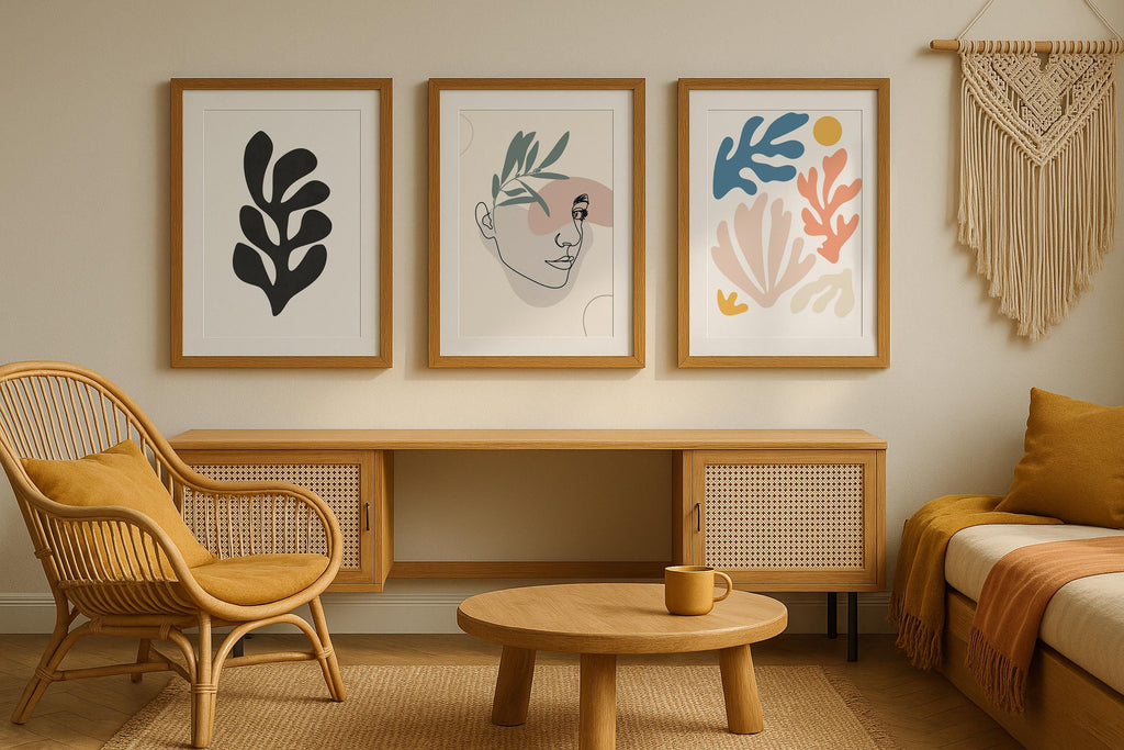 3 Frame Mockup Bohemian Interior Poster Display Wooden Wall Art Digital Print PSD Download