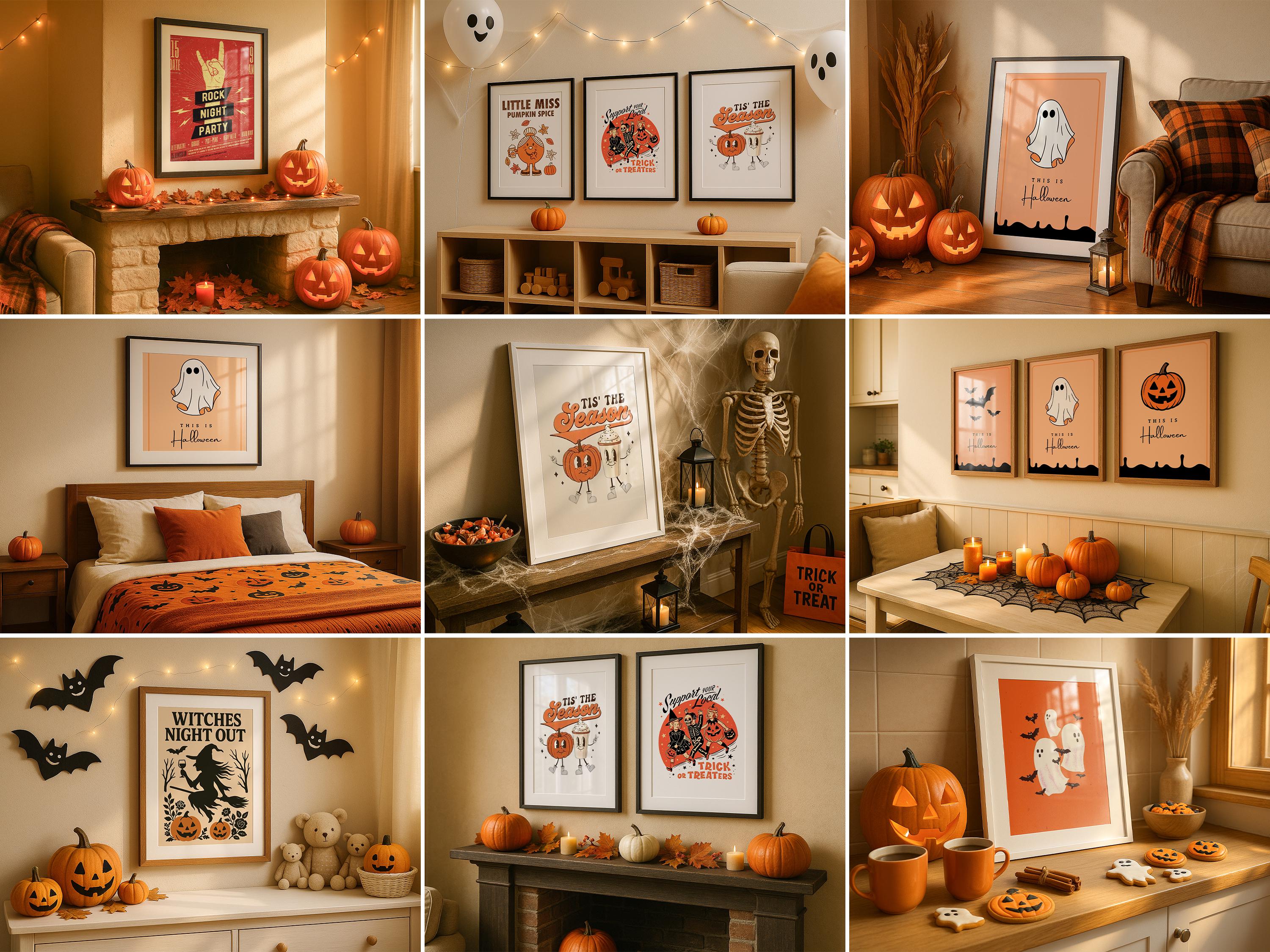 Halloween Mockup Frame Bundle Festivity Autumn Wall Art Digital Display PSD