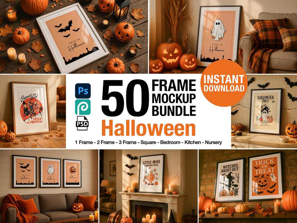 Halloween Mockup Frame Bundle Festivity Autumn Wall Art Digital Display PSD