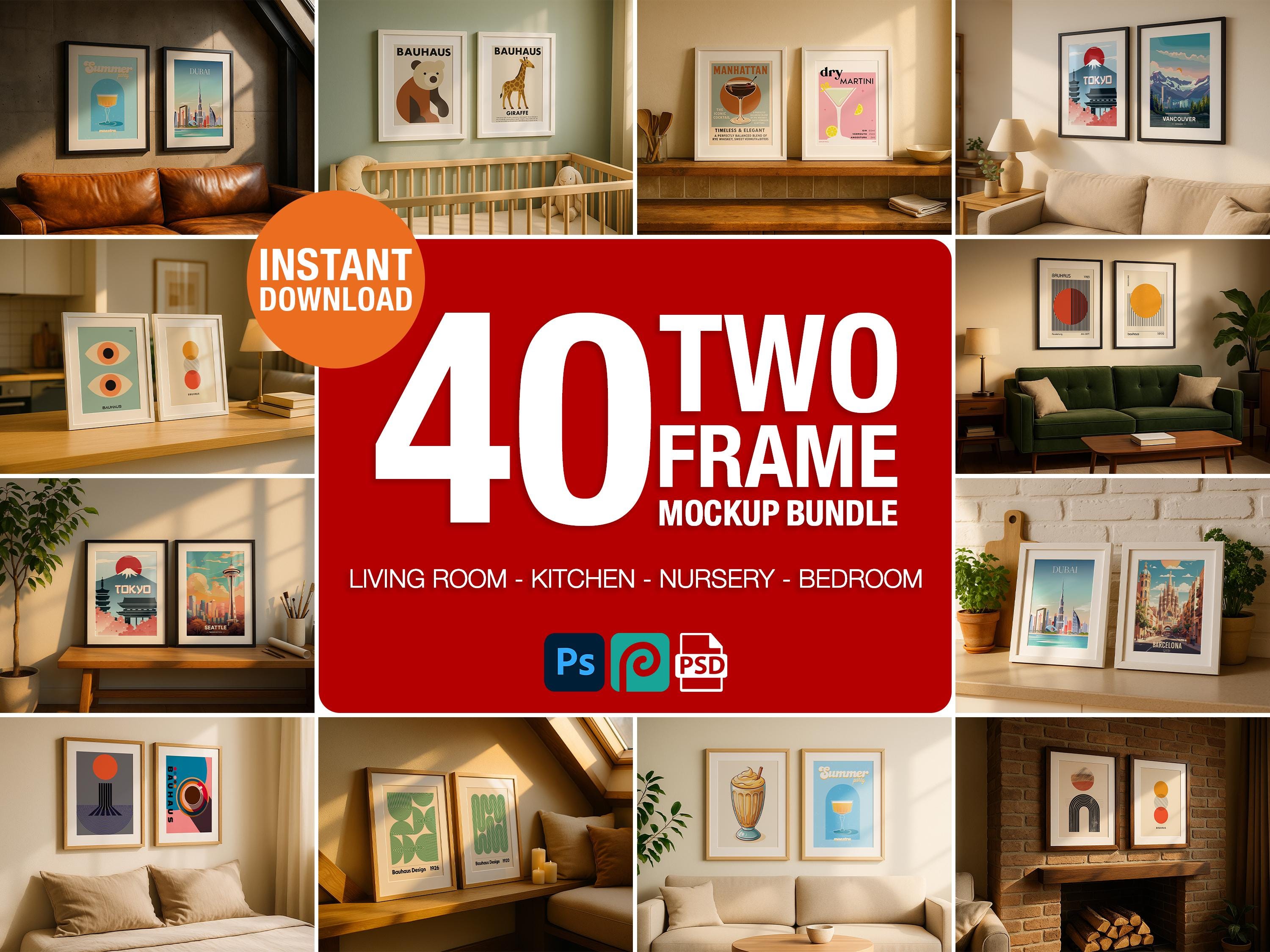 40 Double Frame Mockup PSD Bundle – Wall Art and Poster Templates