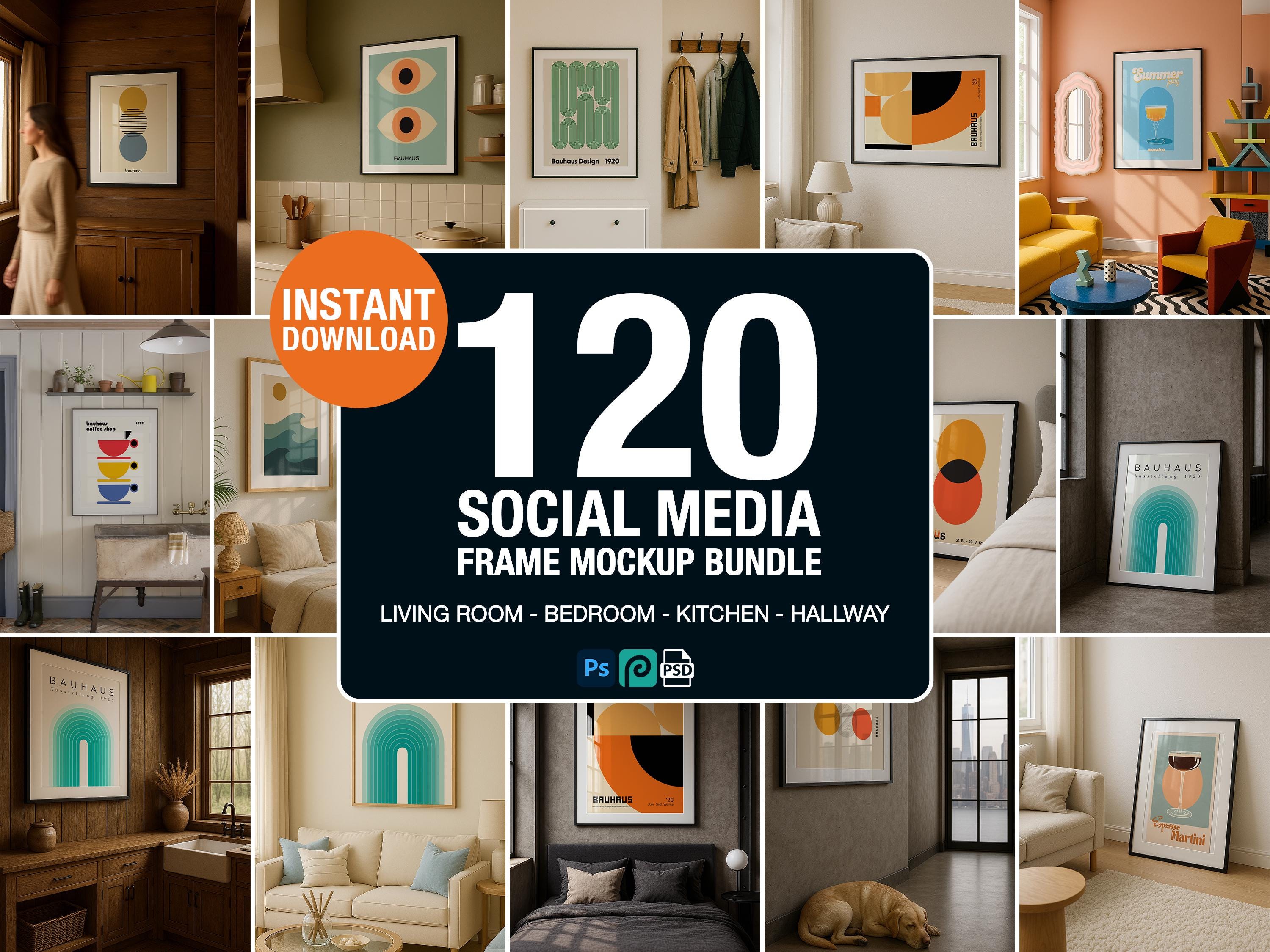 120 PSD Frame Mockups – Bundle for Wall Art and Social Media