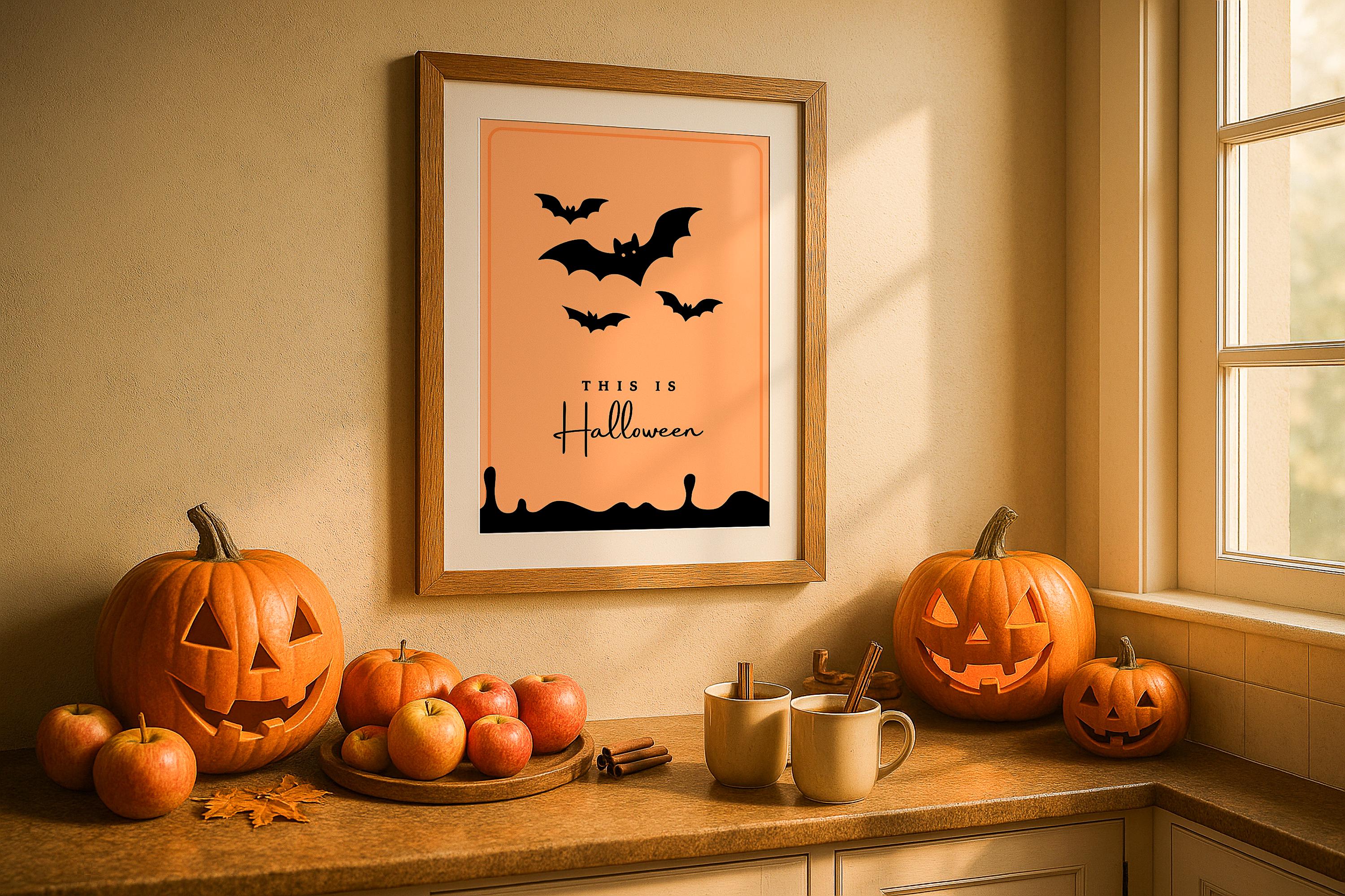 Halloween Single Wooden Frame Mockup Kitchen Wall Art Digital Poster PSD Template