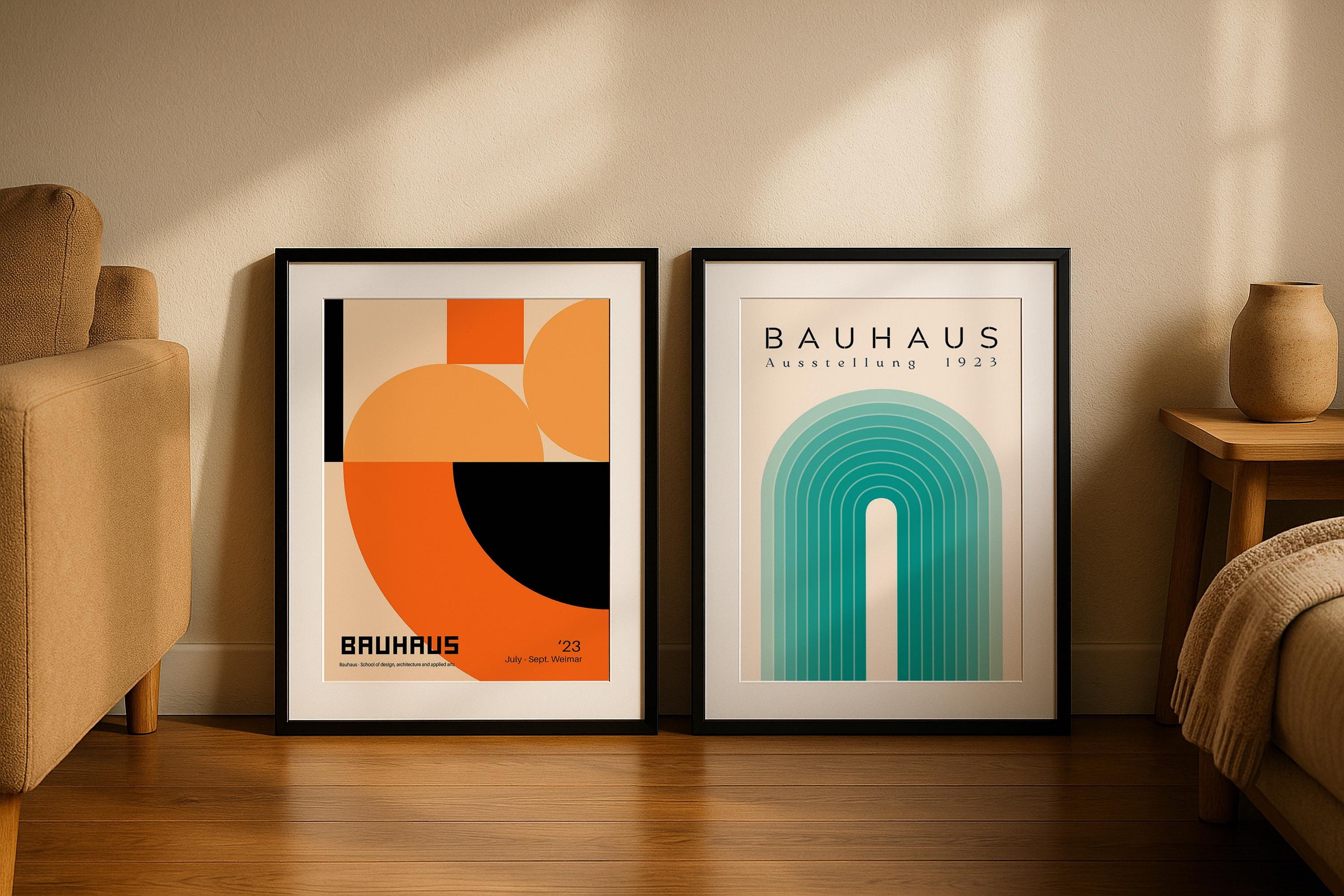 2 Frame Mockup Double Poster Display Black Wall Art Minimal Interior PSD Download