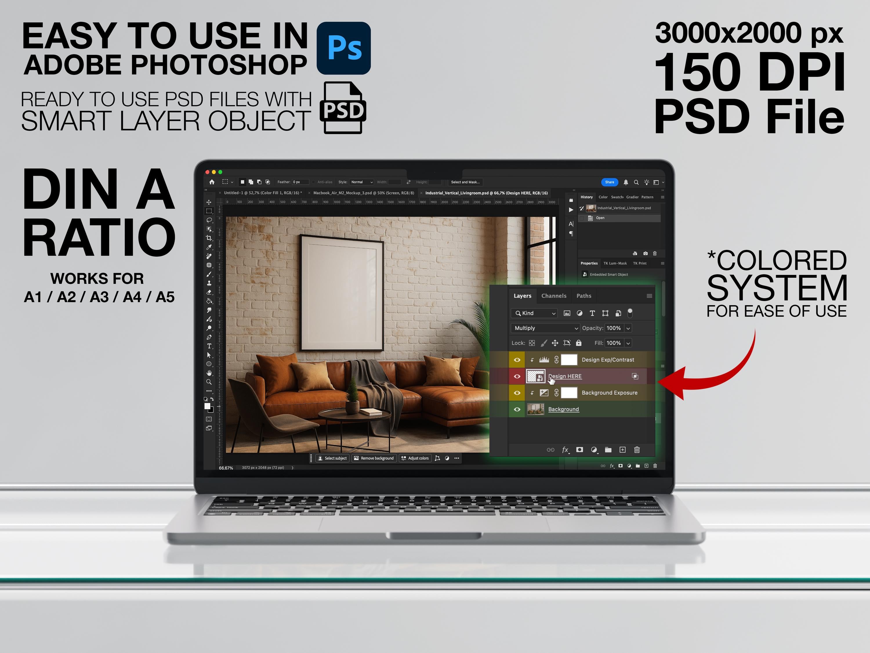 2 Frame Mockup Double Poster Display Black Wall Art Minimal Sunlit Interior PSD Download